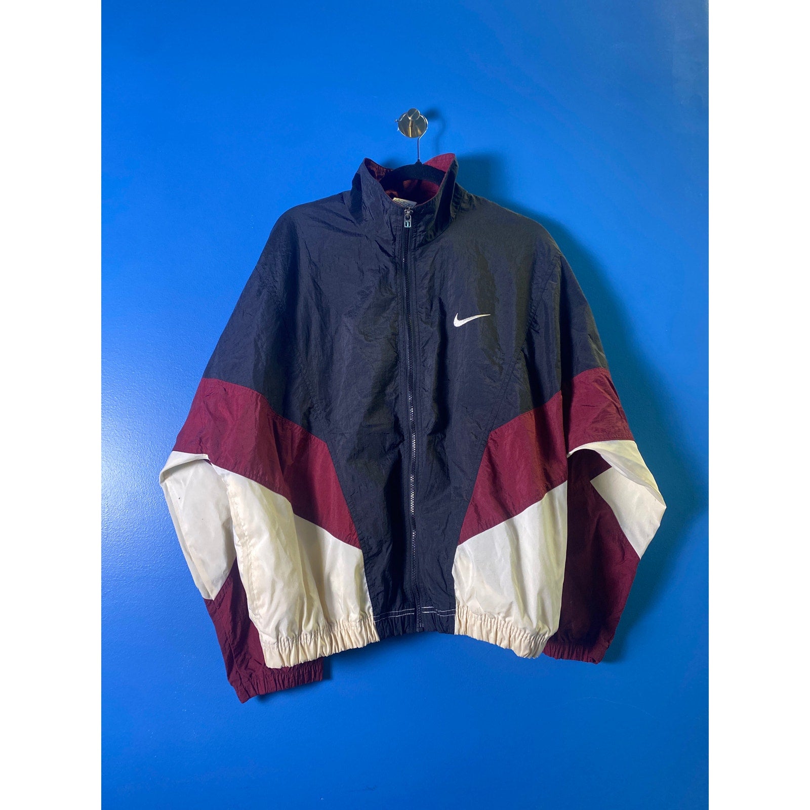 Nike Colorblock Full Zip Nylon Windbreaker Jacket Logo Print Men's Size Medium