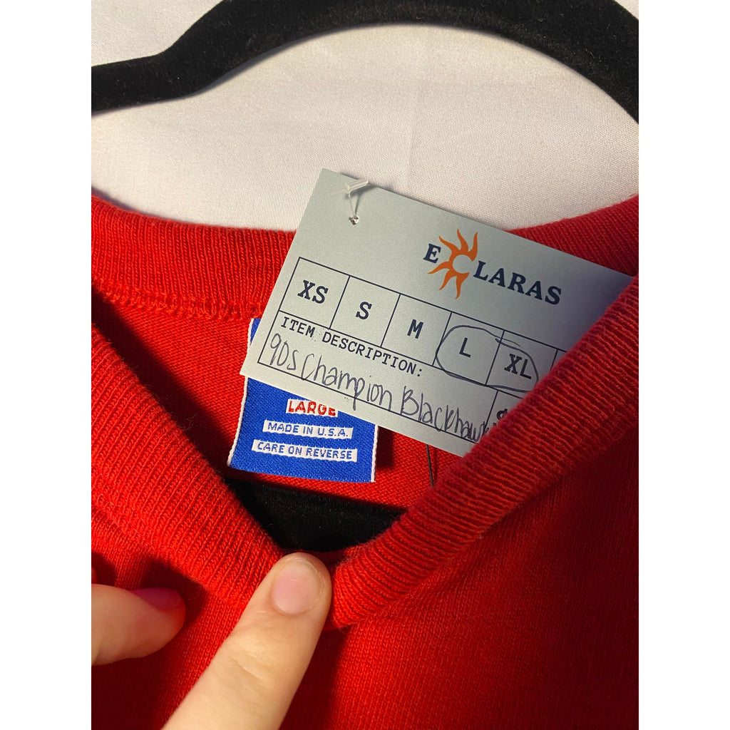 Vintage 90s Champion Chivago Blackhawks Red Graphic Print Shirt Men's Size Large