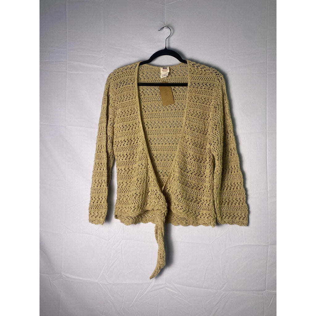 Y2K Faded Glory Gold Crochet Cardigan w/ Front Tie Women's Size XL