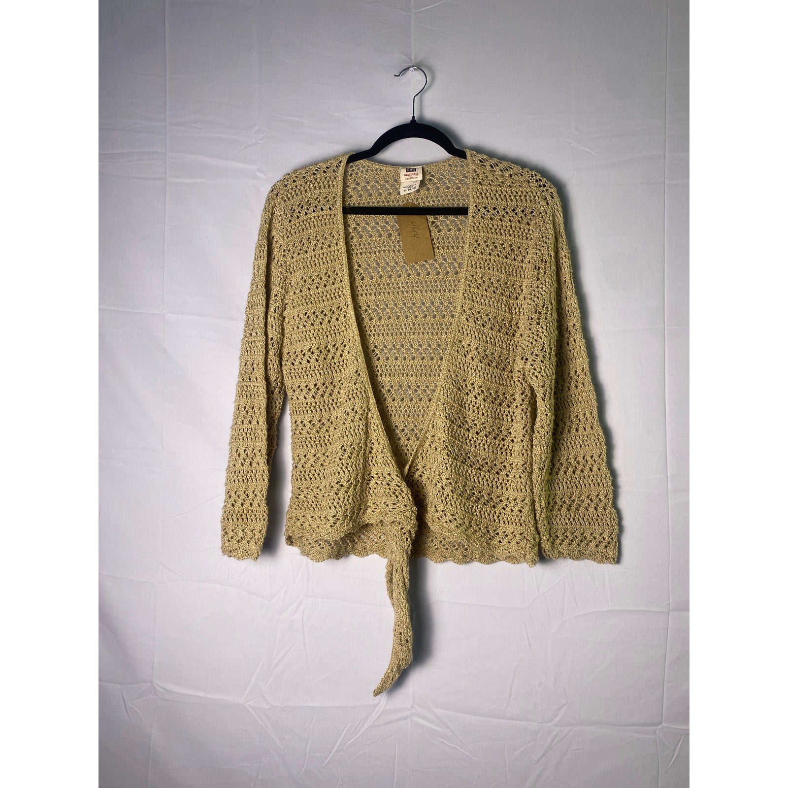 Y2K Faded Glory Gold Crochet Cardigan w/ Front Tie Women's Size XL