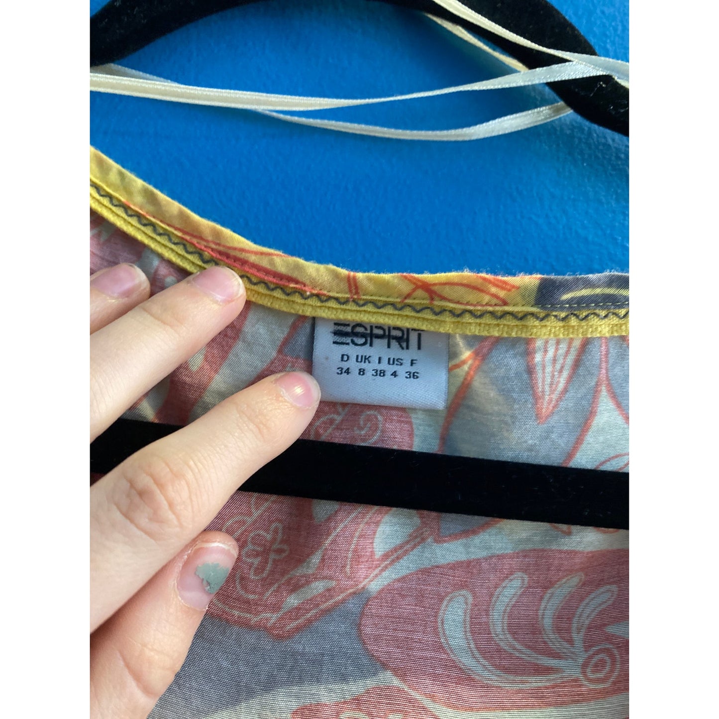 Y2K Esprit Yellow Orange Groovy Floral Cotton Voile Babydoll Top Women's Size 4