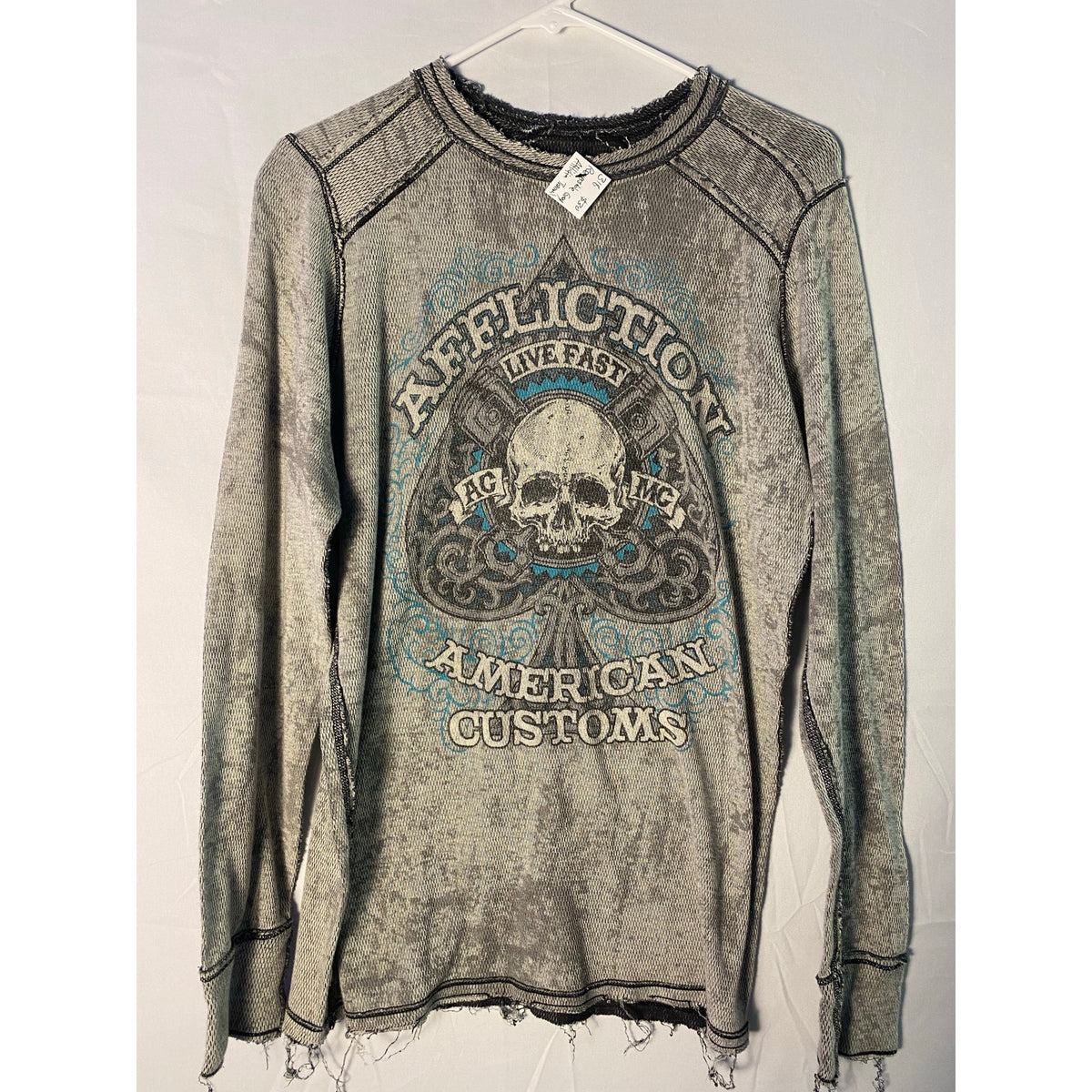 Y2K Affliction American Customs 1973 Distressed Reversible Long Sleeve Shirt M