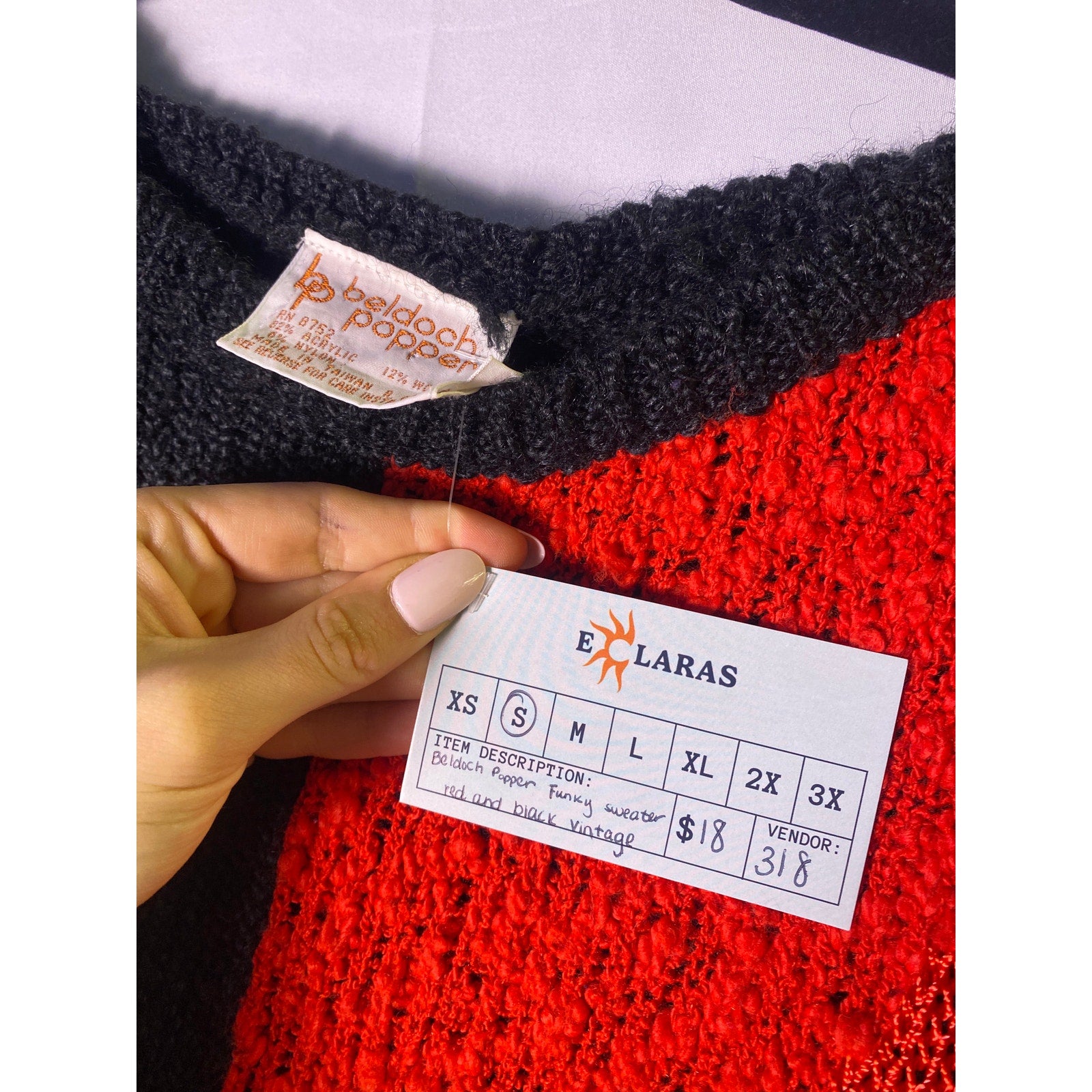 Beldoch Popper Funky Red and Black Vintage Sweater