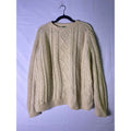 100% Wool Off White Cable Knit Sweater Crewneck Pullover Men's Size Large