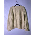 100% Wool Off White Cable Knit Sweater Crewneck Pullover Men's Size Large