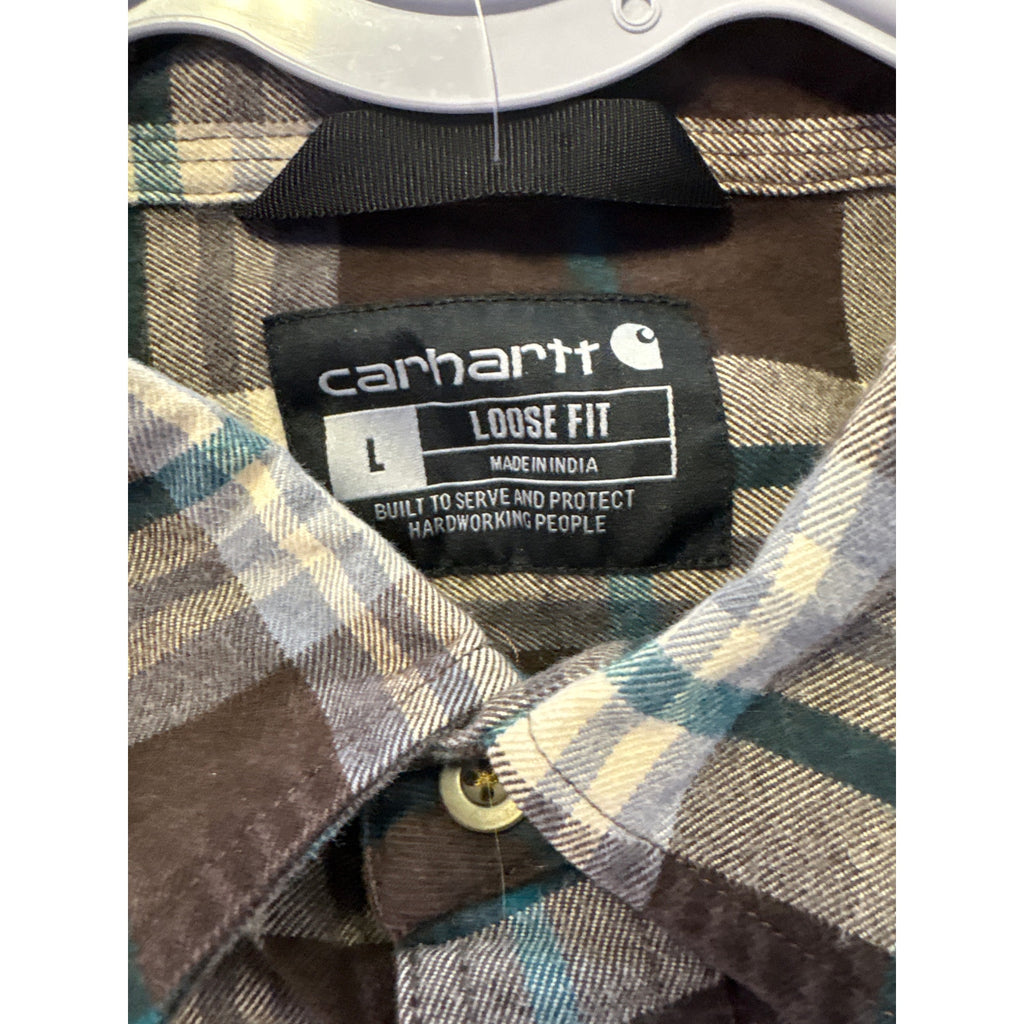Carhartt Button Up Brown Plaid Flannel Long Sleeve Shirt Original Fit Mens Large