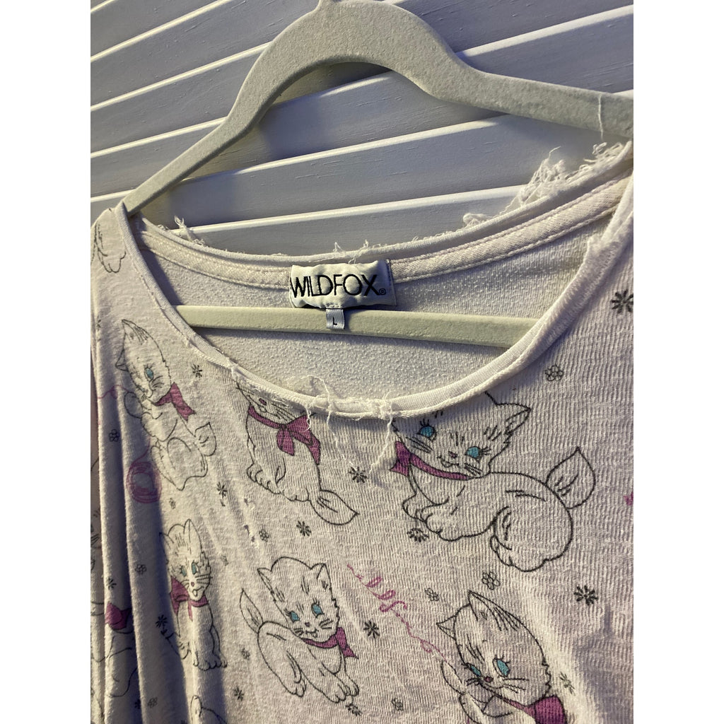 Wildfox Kitten Allover Print Long Sleeve Tunic Shirt Sleepwear Womens Size Large