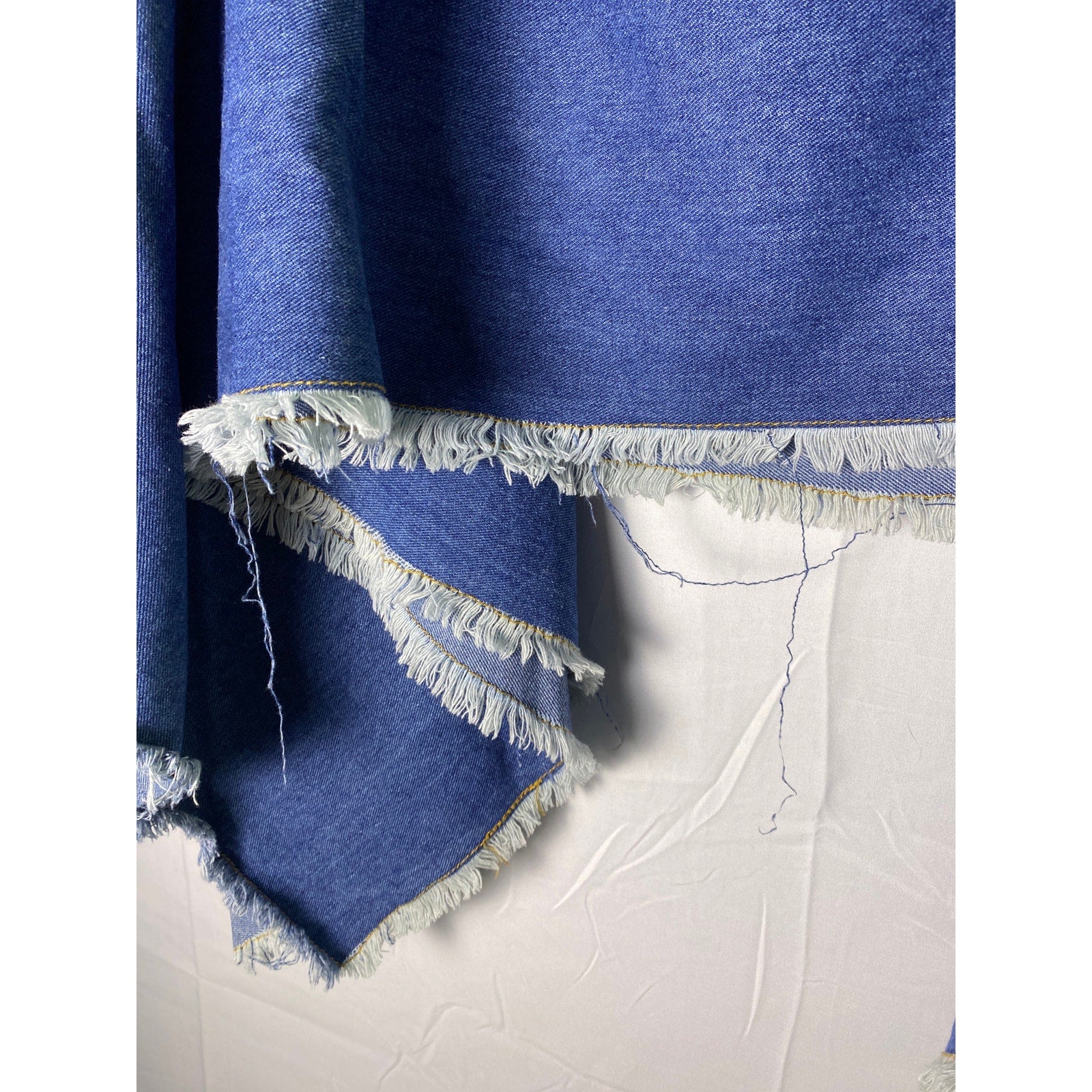 Ursime Women's Frayed Hem Asymmetrical  Blue Denim Poncho Size Large