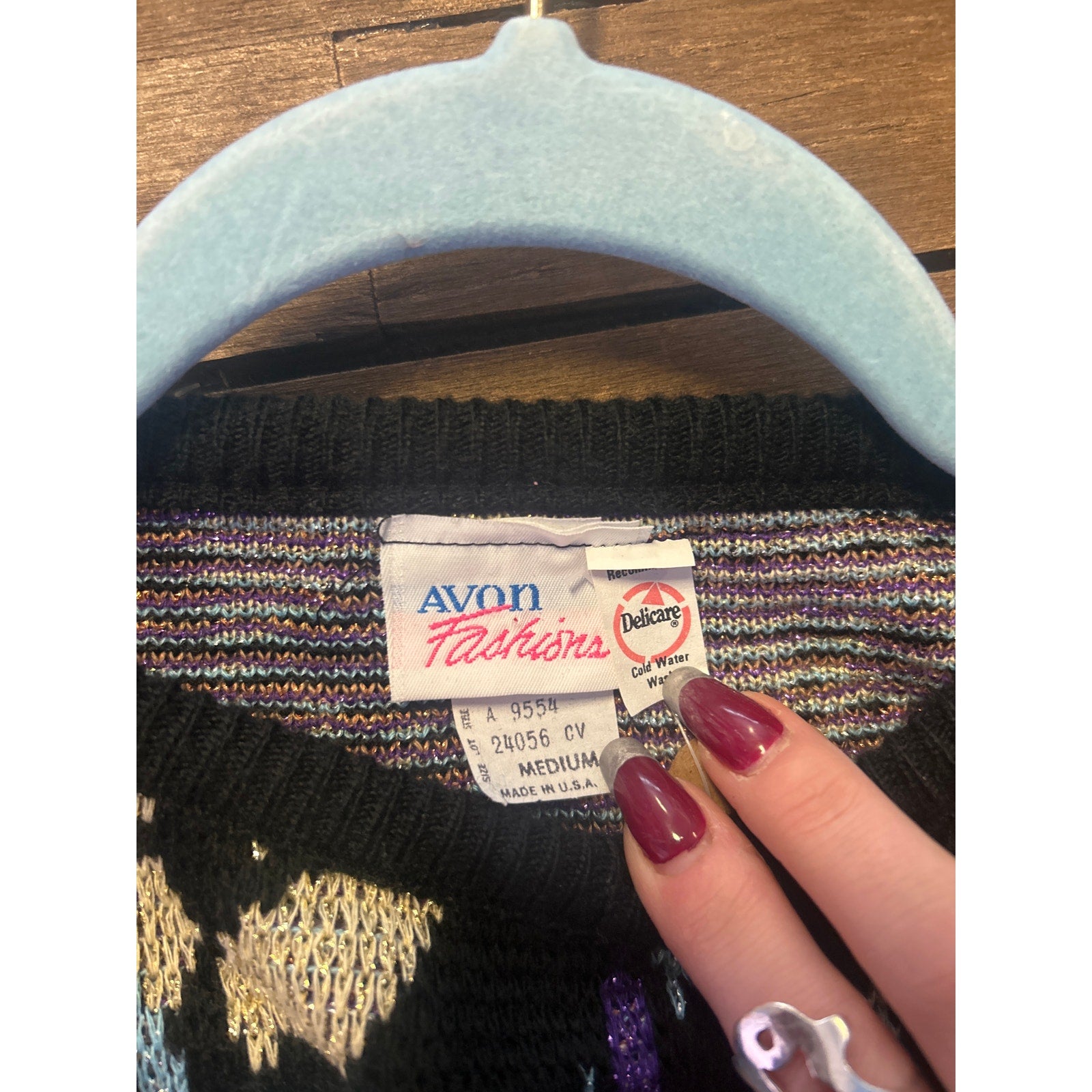 80's Avon Crew Neck Knit Black Multi Pullover Sweater Women's Size Medium