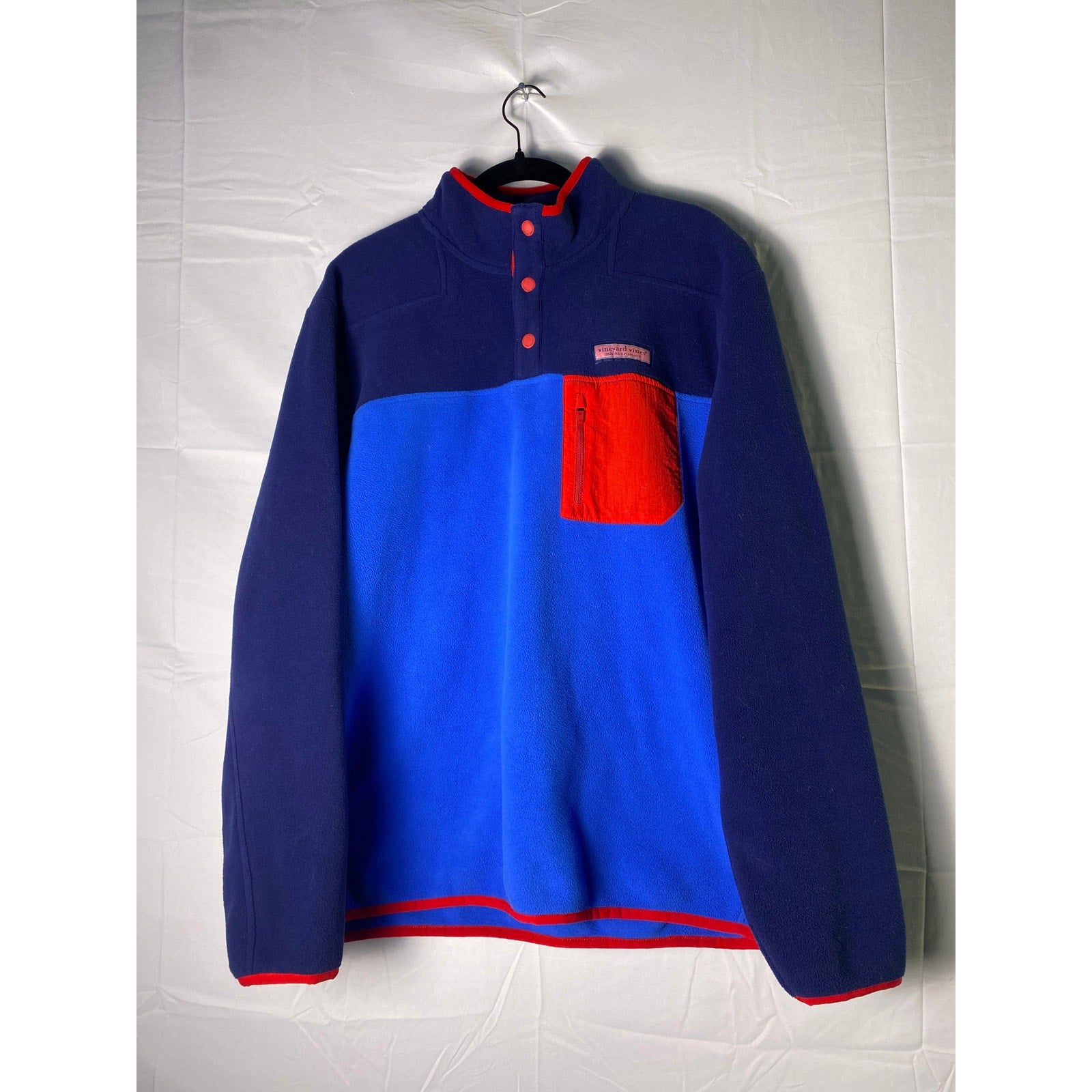 Vineyard Vines Blue Orange Colorblock Snap Fleece Pullover Sweater Men's Large