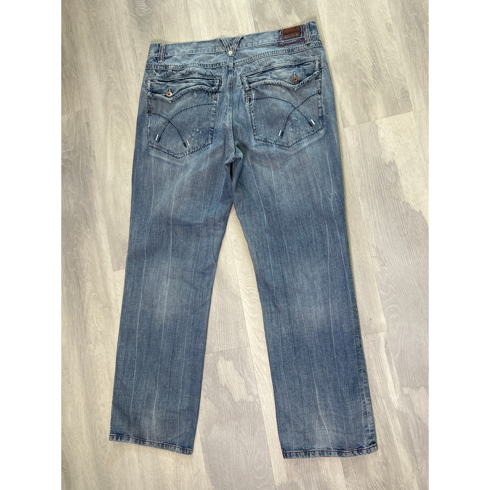 Parish Light Blue Denim Straight Leg Medium Wash 5-Pockets Jeans Mens Size 40/34