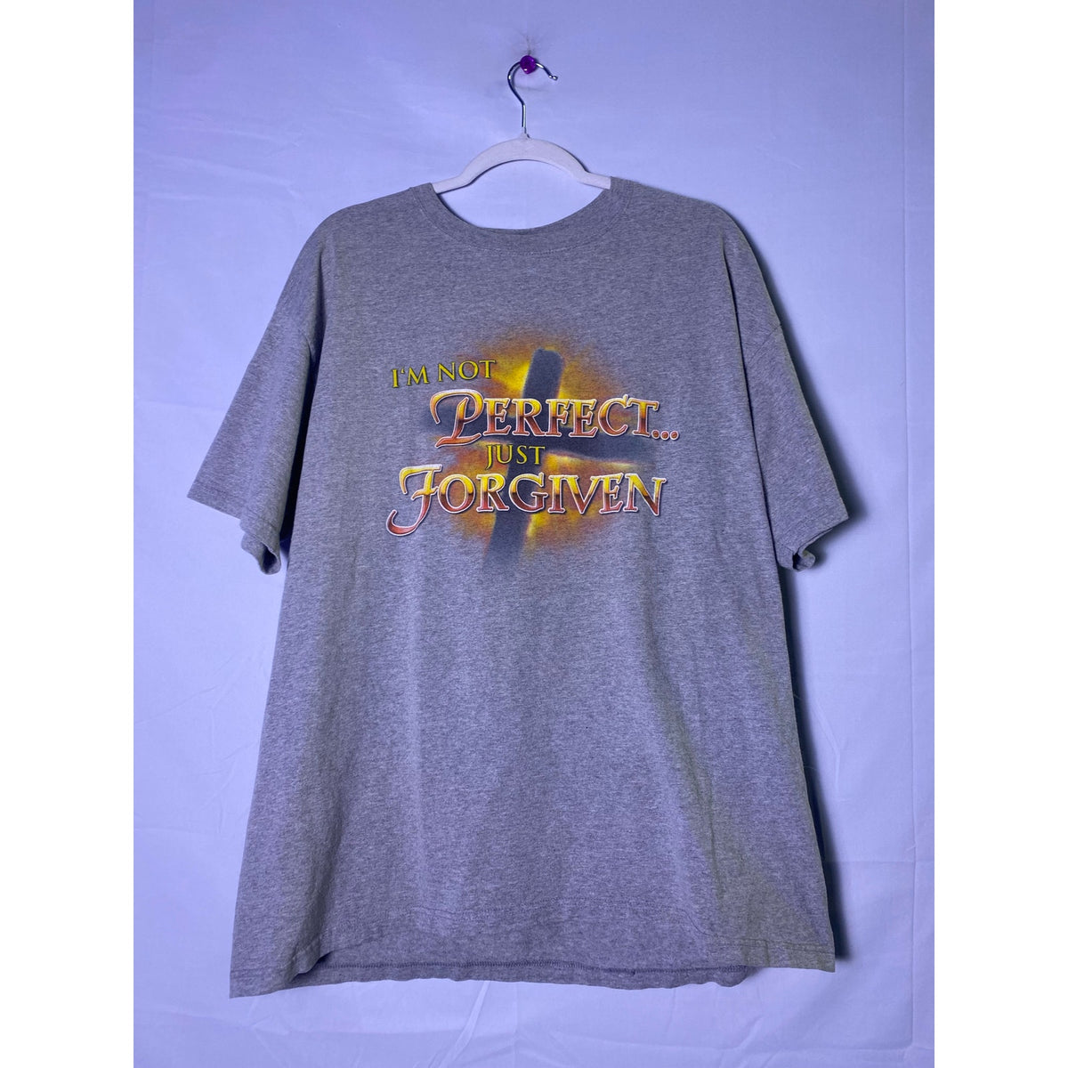 Vintage "I'm Not Perfect. Just Forgiven" Gray Christian Graphic Shirt Men's XL