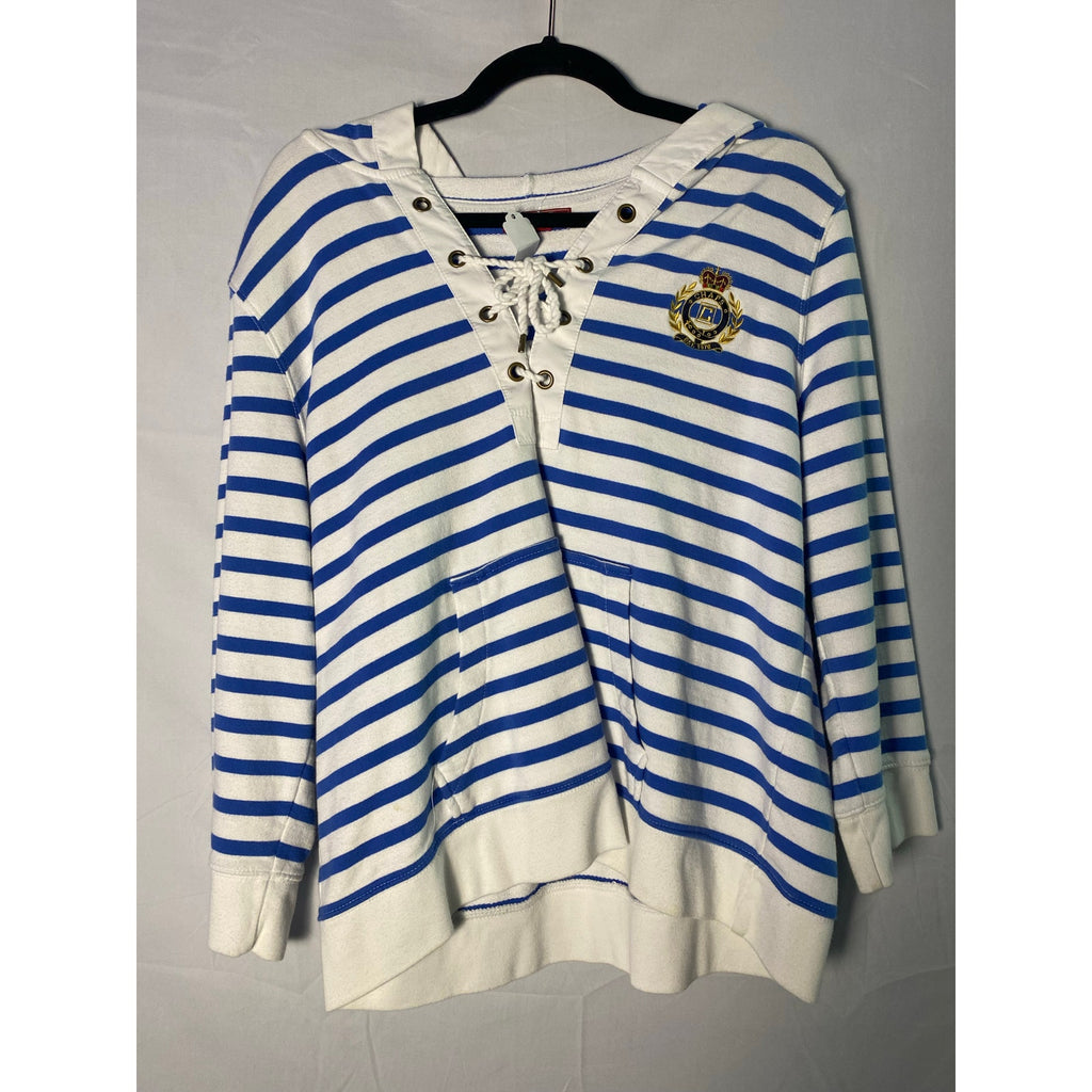 Chaps Blue+White Striped Sailor V-neck Hoodie w/Grommets