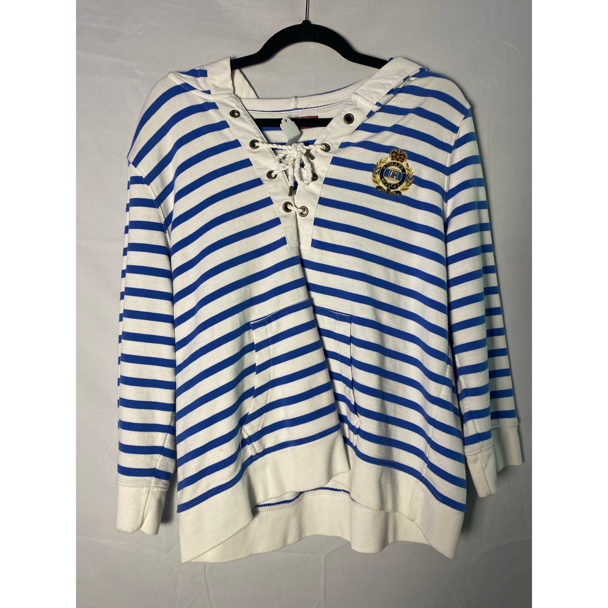 Chaps Blue+White Striped Sailor V-neck Hoodie w/Grommets