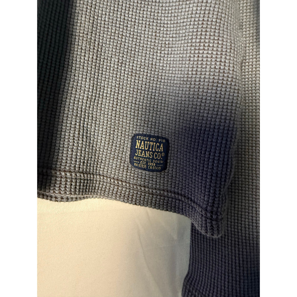 Nautical Dark Blue Thermal Knit V-neck Pullover Sweater Men's Size Large