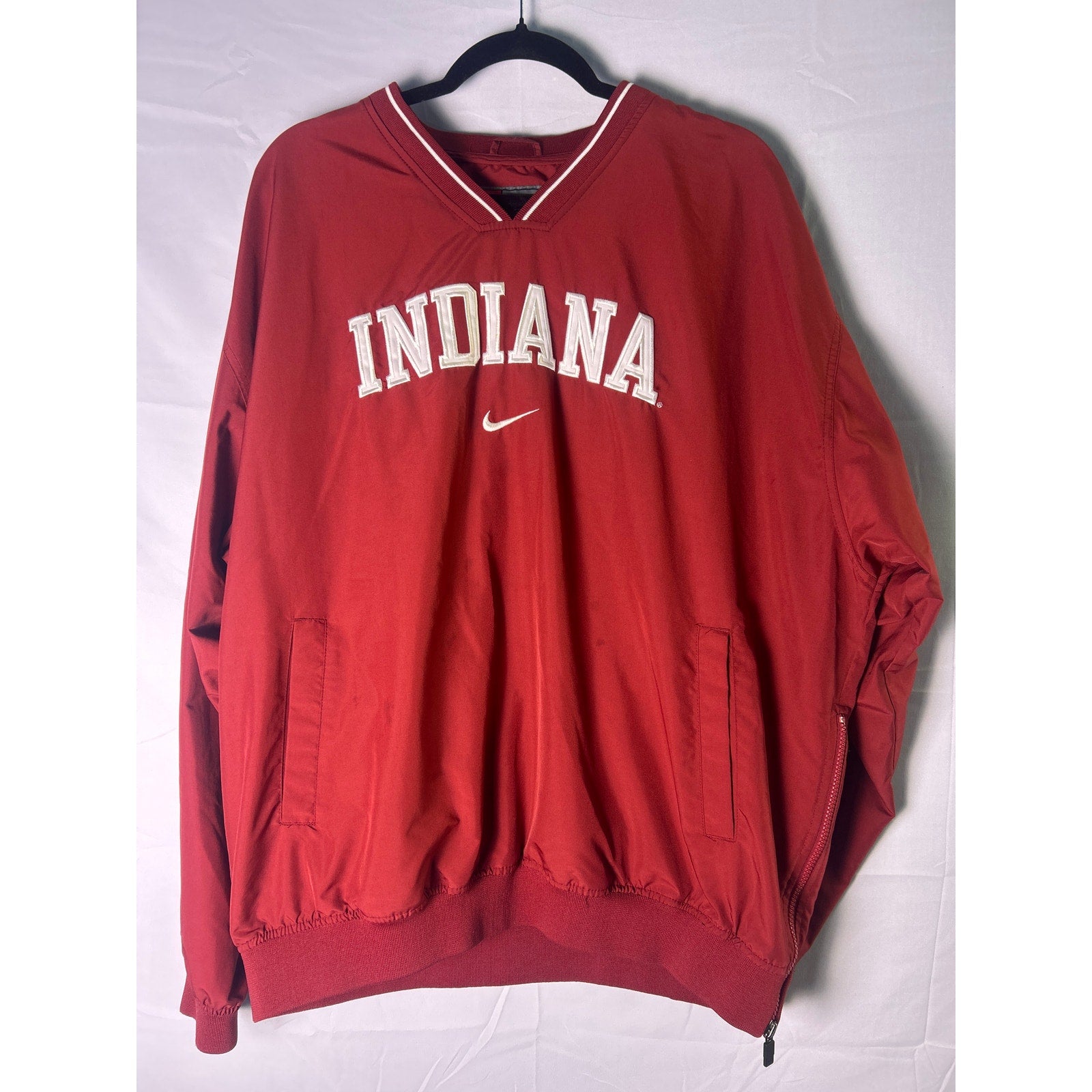 Y2K Nike Team INDIANA V-neck Red Pullover Windbreaker Jacket Side Zip Pocket XL