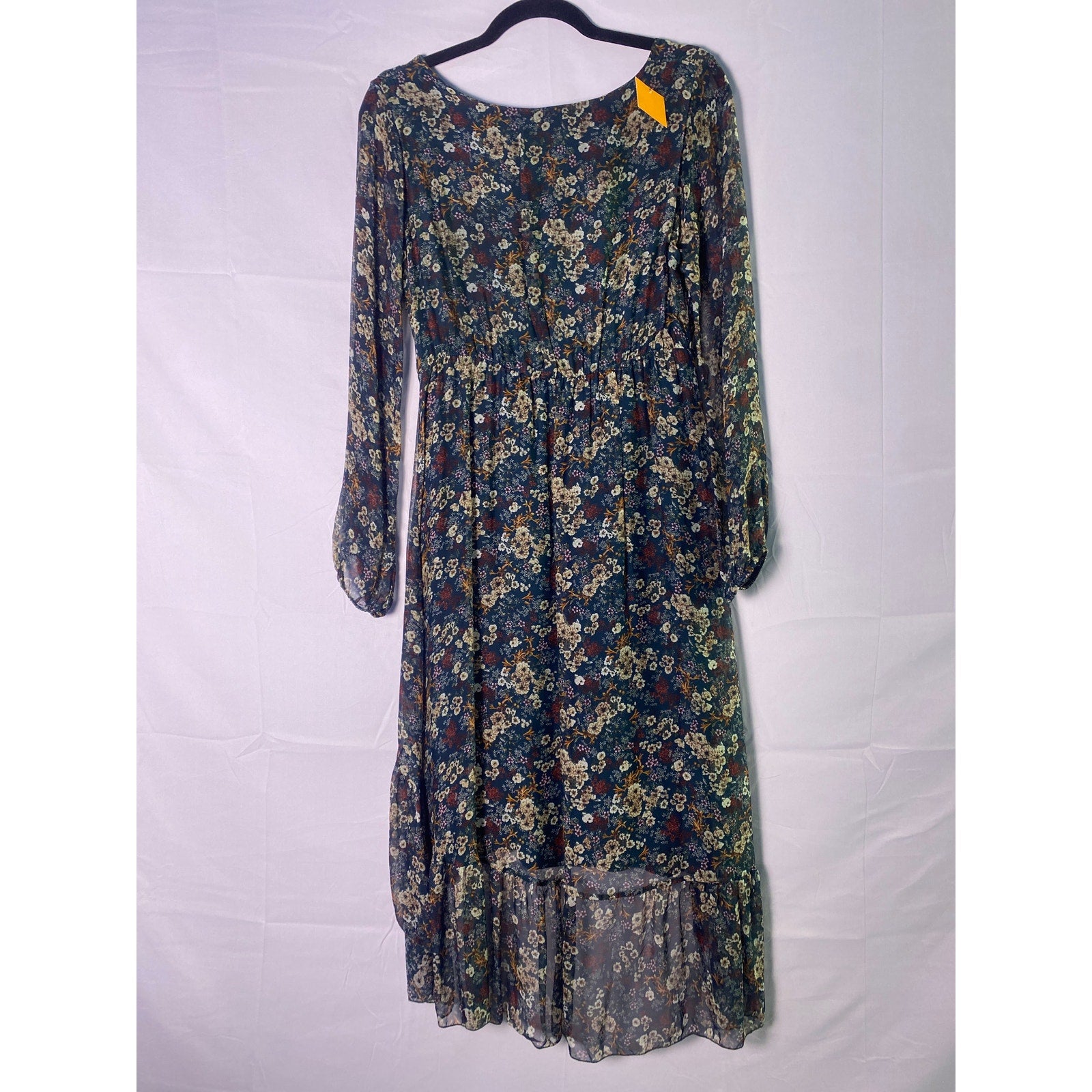 Elena Baldi Silk Blend Green Floral Hi-Low Hem Chiffon Dress Deep V-neck Small