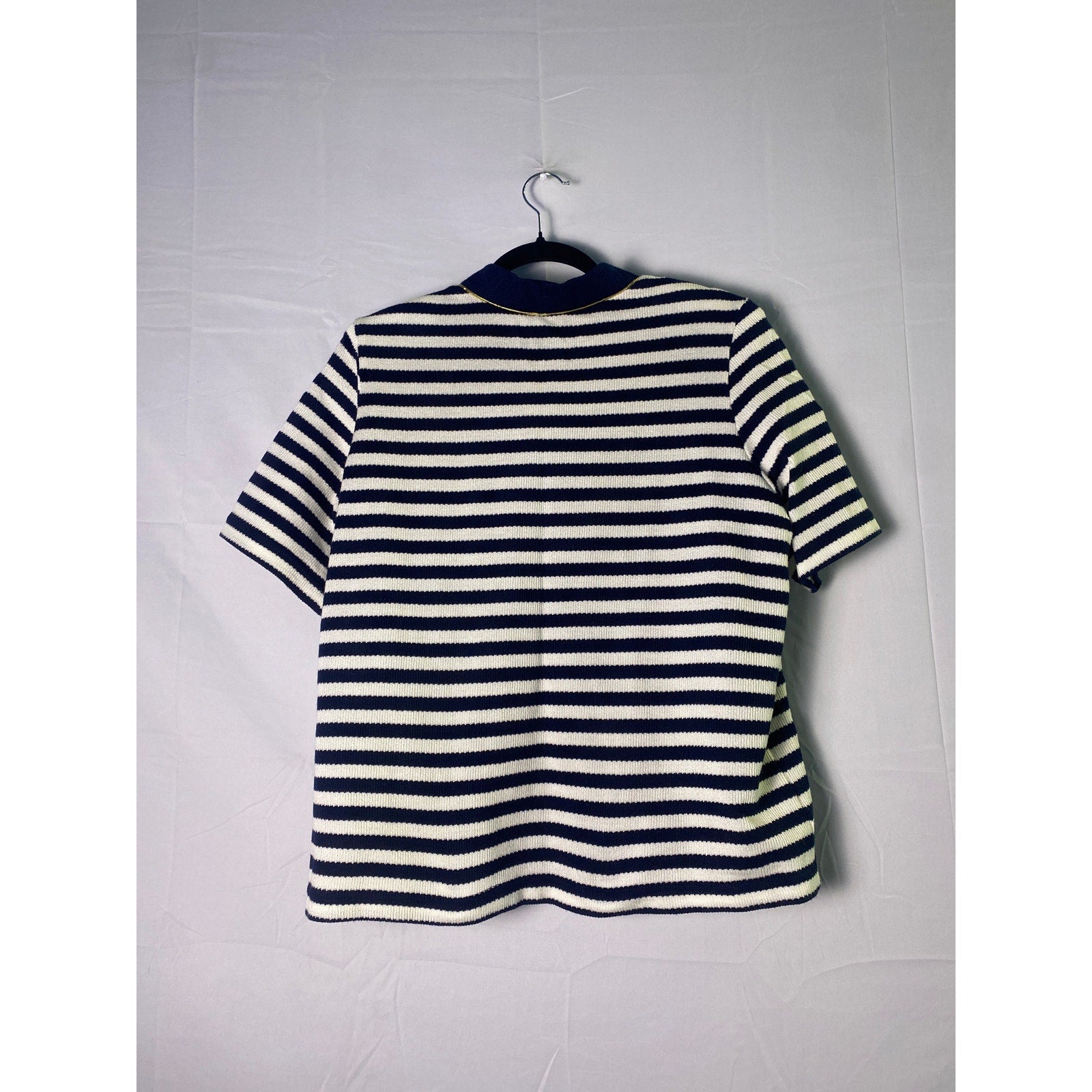 Vintage Regal Navy White Striped Gold Buttons Nautical Cardigan Sweater Size XL