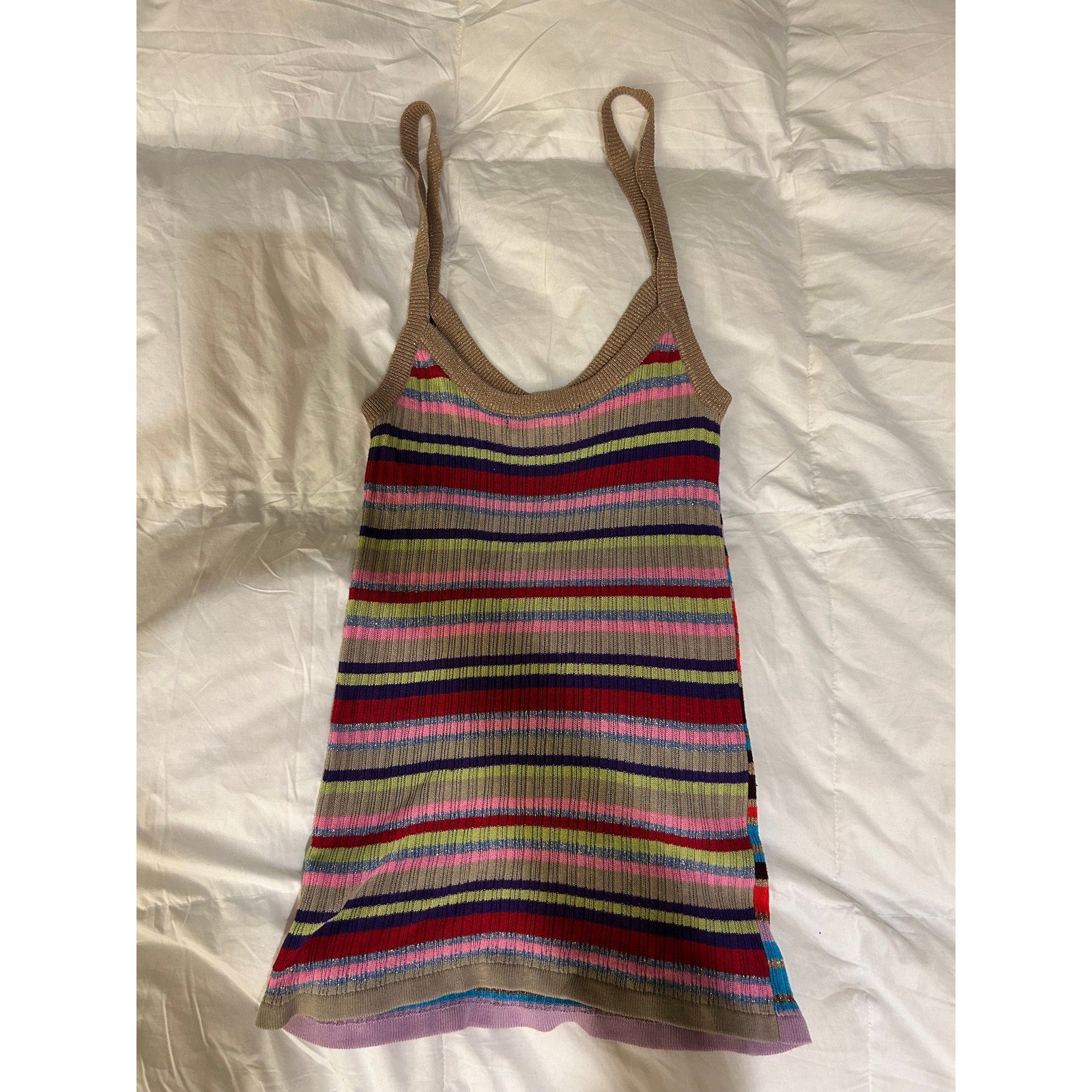 Vintage Honey Punch Multicolor Striped V-neck Knit Cami Top Women's Size Medium