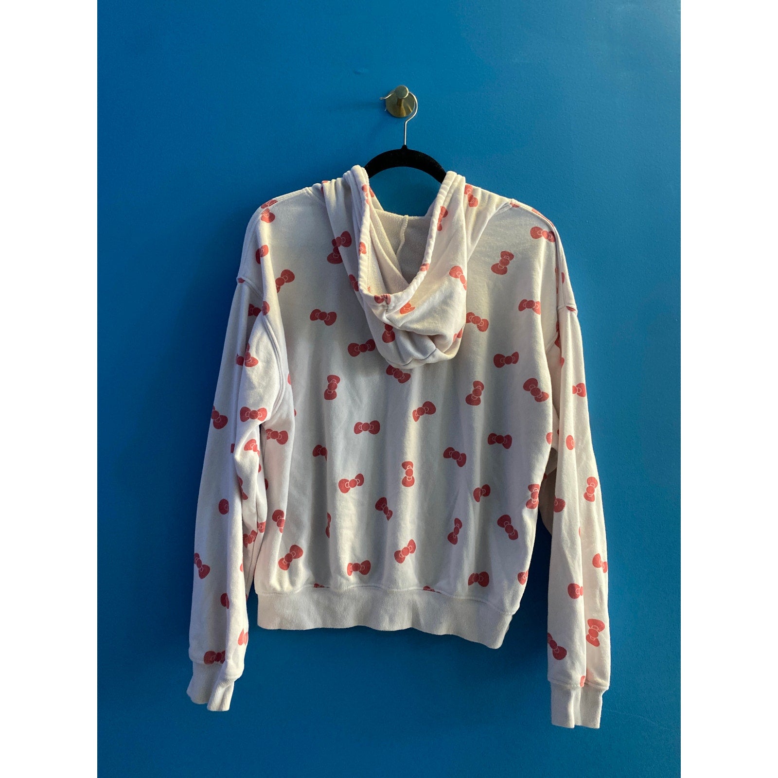 Hello Kitty Bow Zip-Up Graphic Hoodie Jacket White Pink Women's Size Large