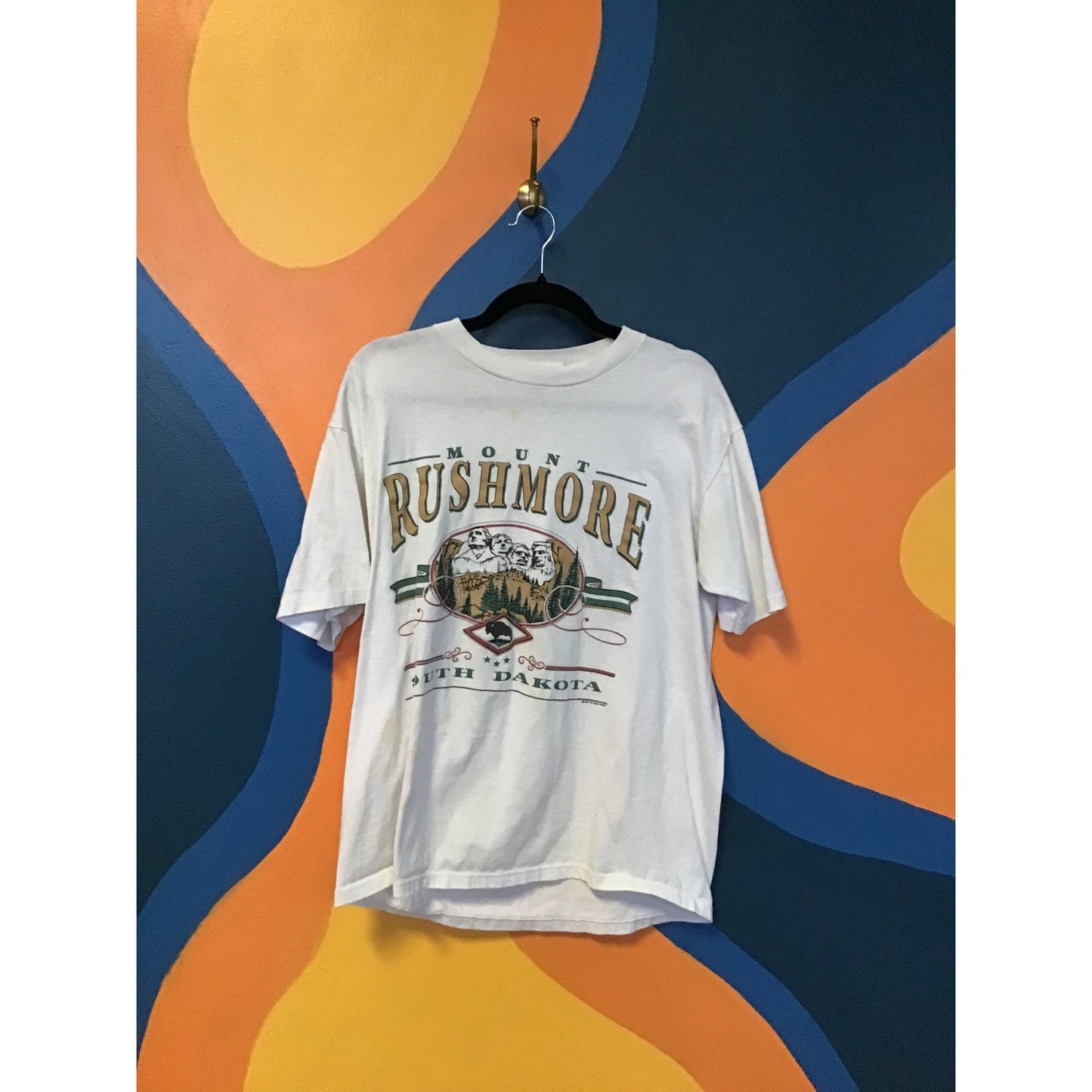 VTG 90s Jerzees Mount Rushmore South Dakota Graphic Print White Shirt Mens XL