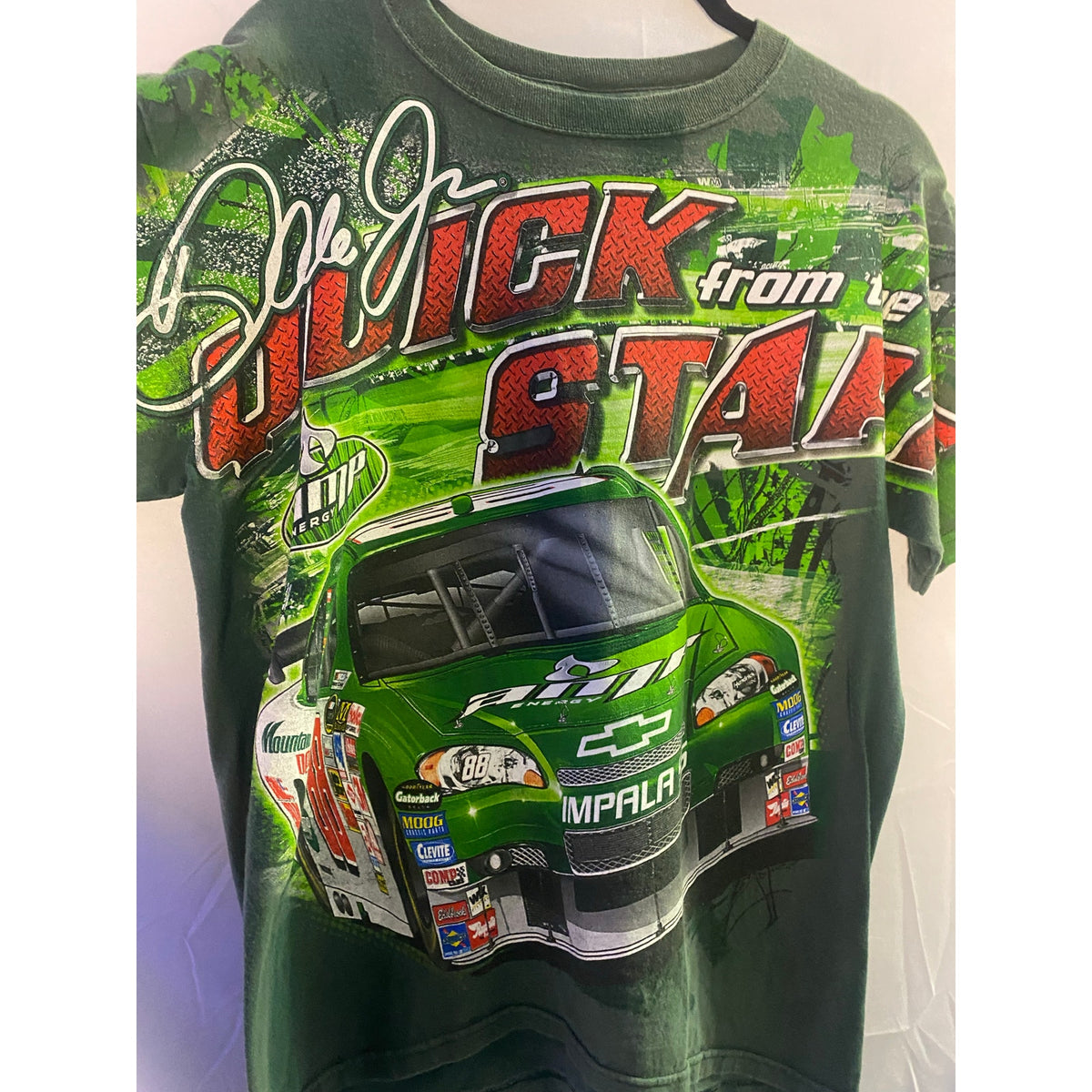 Chase Authentics Dale Jr Mountain Dew NASCAR Racing Green Graphic T-shirt Medium