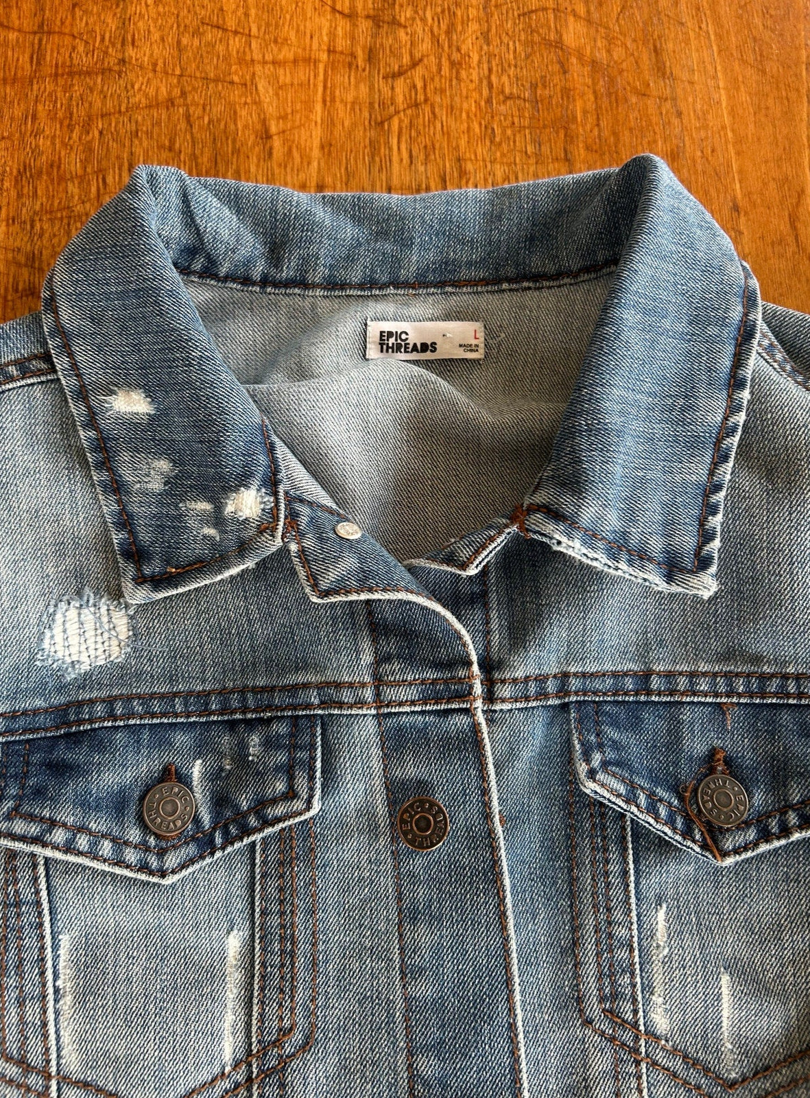 Epic Threads Button Up Distressed Blue Denim Jacket Women's Size Large