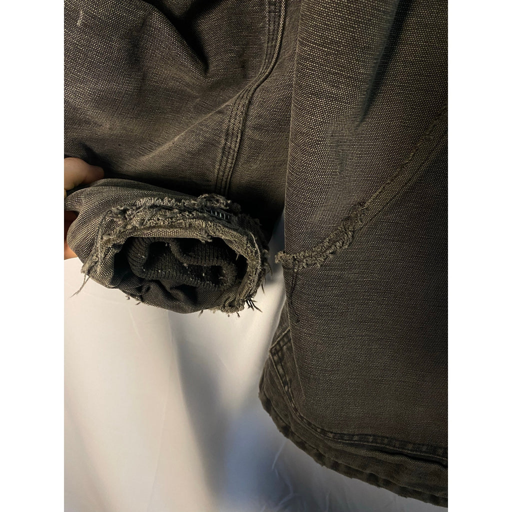 Carhartt Mens Gray Heavy Zip-Up Coat w/Frayed Edges