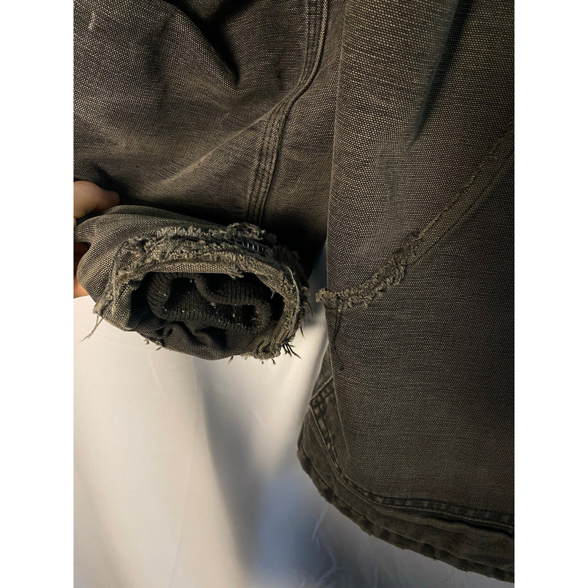 Carhartt Mens Gray Heavy Zip-Up Coat w/Frayed Edges