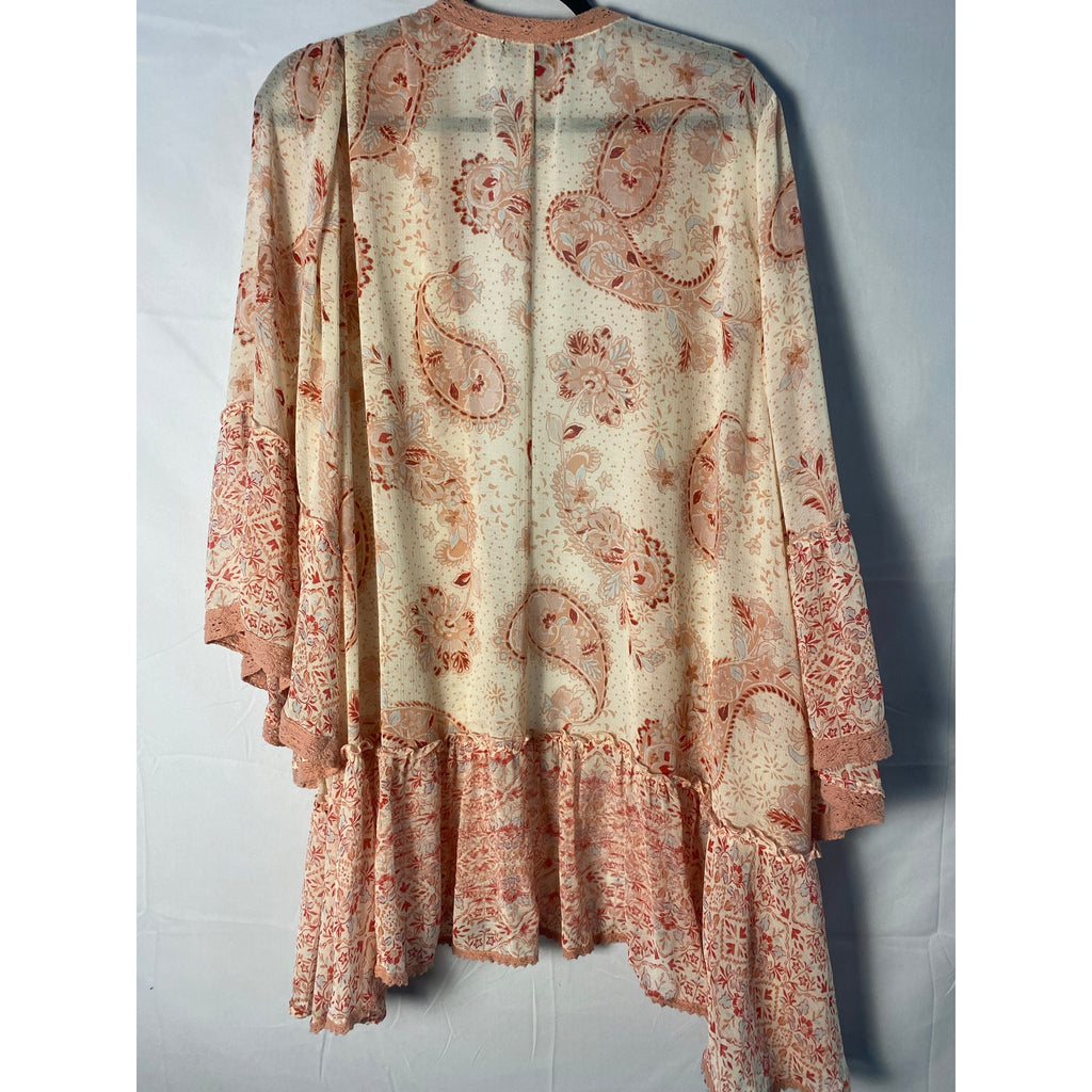 Torrid Blush Cream Paisley Chiffon Bell Sleeve Kimono Duster Cardigan Bohemian