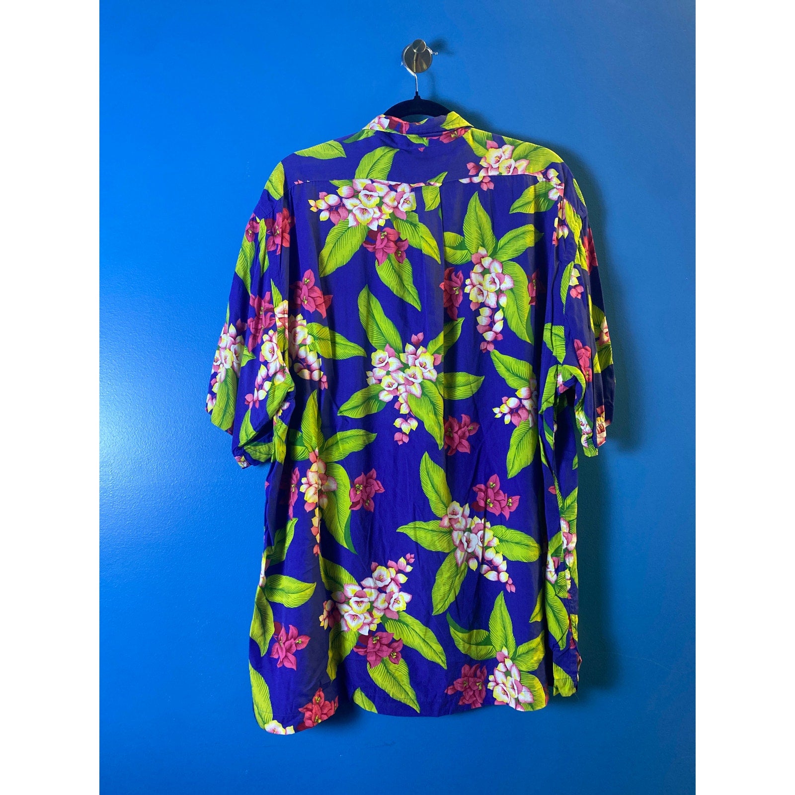 Vintage Polo Ralph Lauren Blue Green Floral Hawaiian Button Up Shirt Caldwell XL