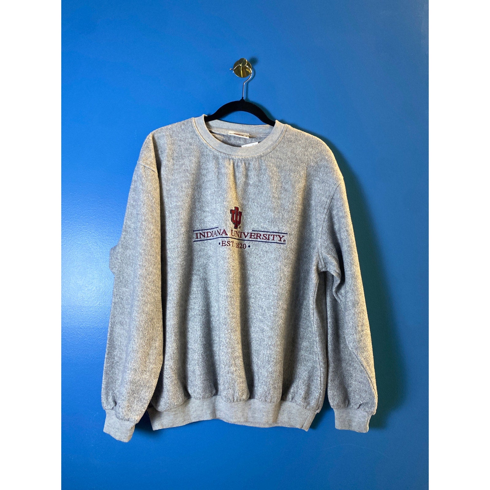 Vintage Indiana University Embroidered Gray Pullover Crewneck Sweater Mens Large