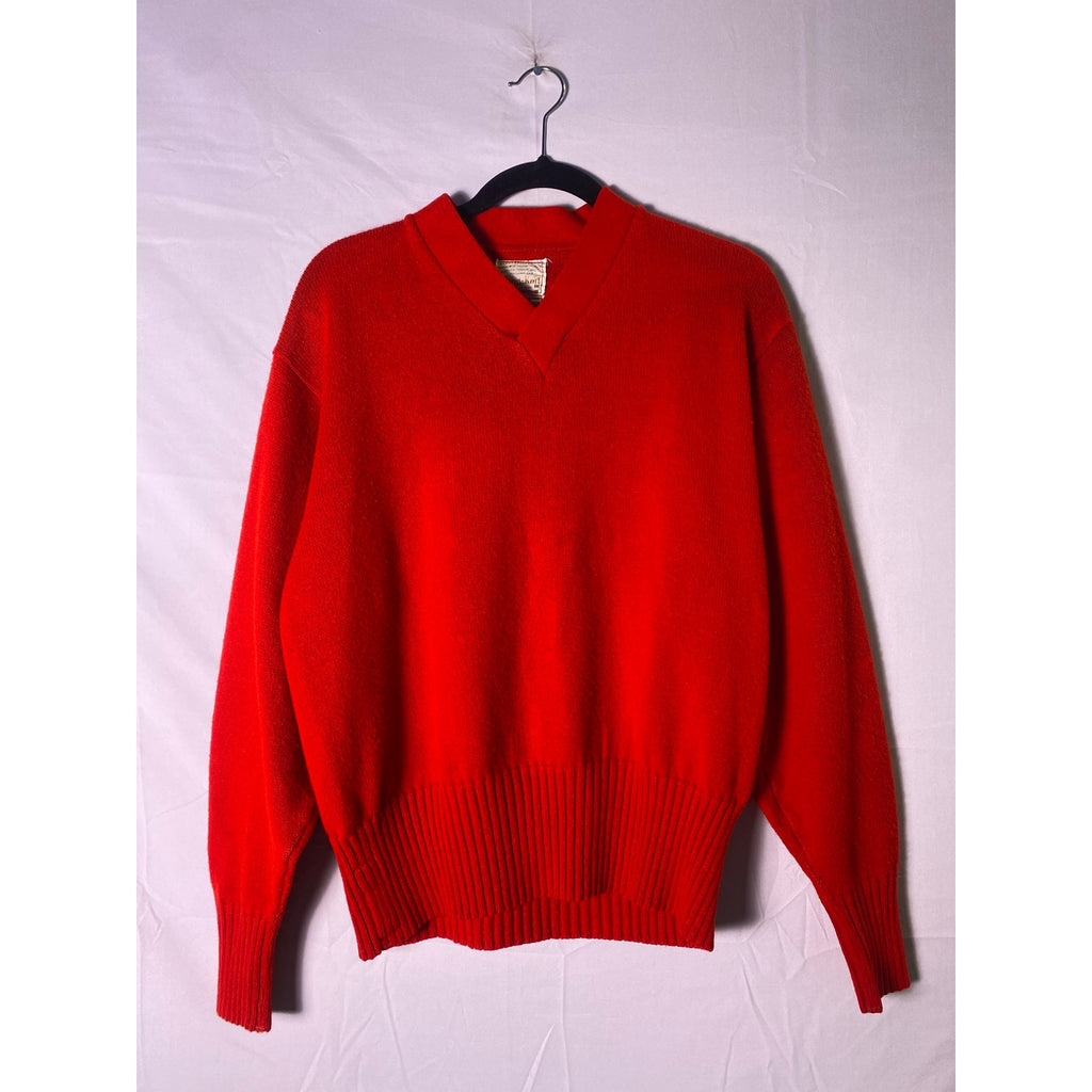 Vintage 60s Sand Knit Varsity Acrylic Red Knitted Sweater V-neck Pullover Large