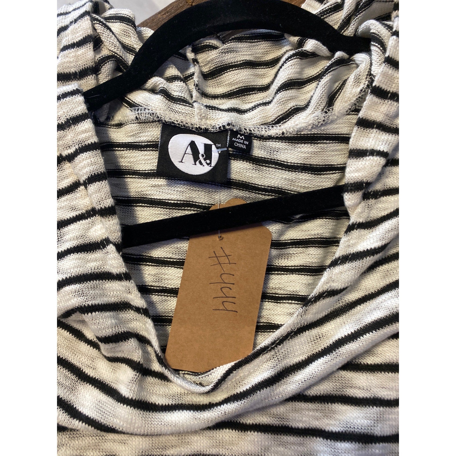 A&I Modern Black & White Stripes Sleeveless Dress w/ Hoodie Women's Size Medium