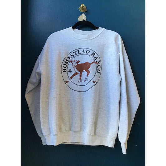 Hanes HOMESTEAD RANCH Calf Print Crew Neck Gray Pullover Sweatshirt Adult Large