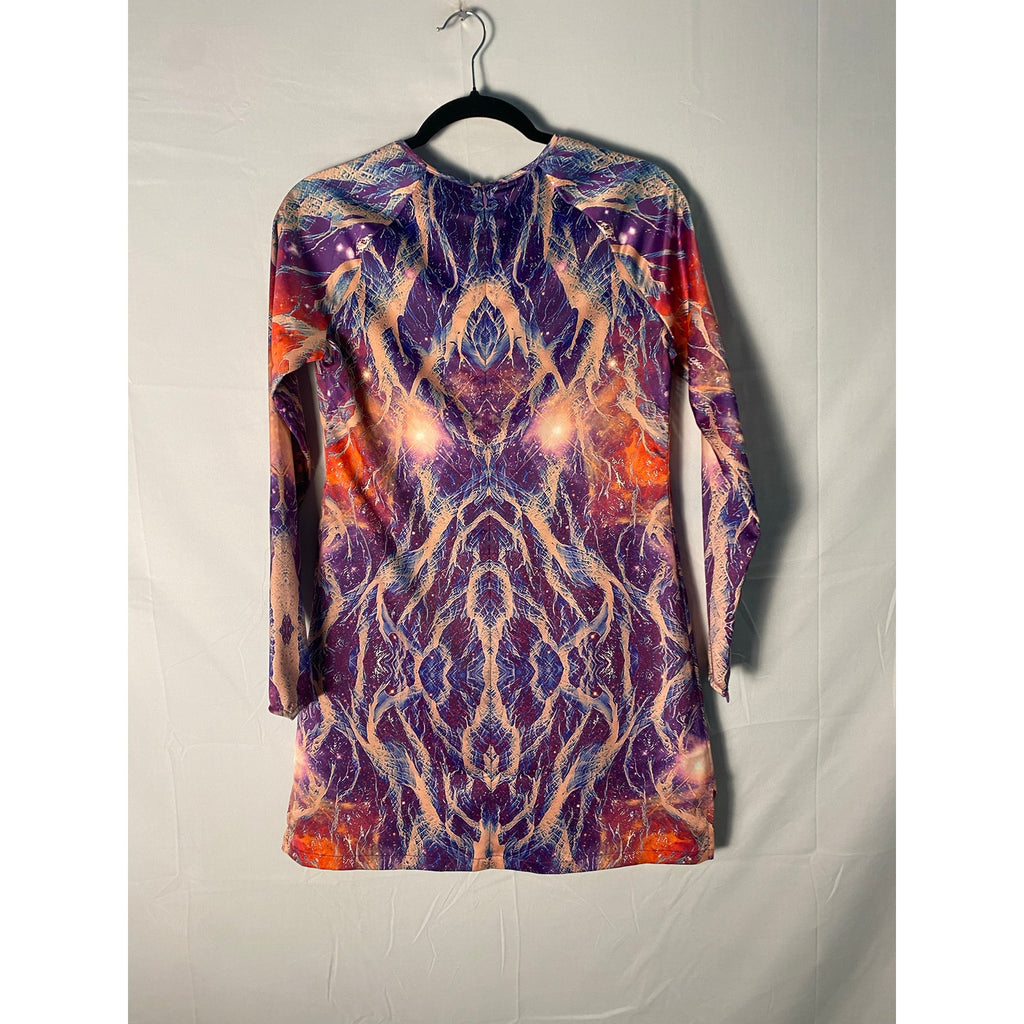 Liberated Heart Air Satin Mini Dress Long Sleeve Multicolor Women's Size S/M