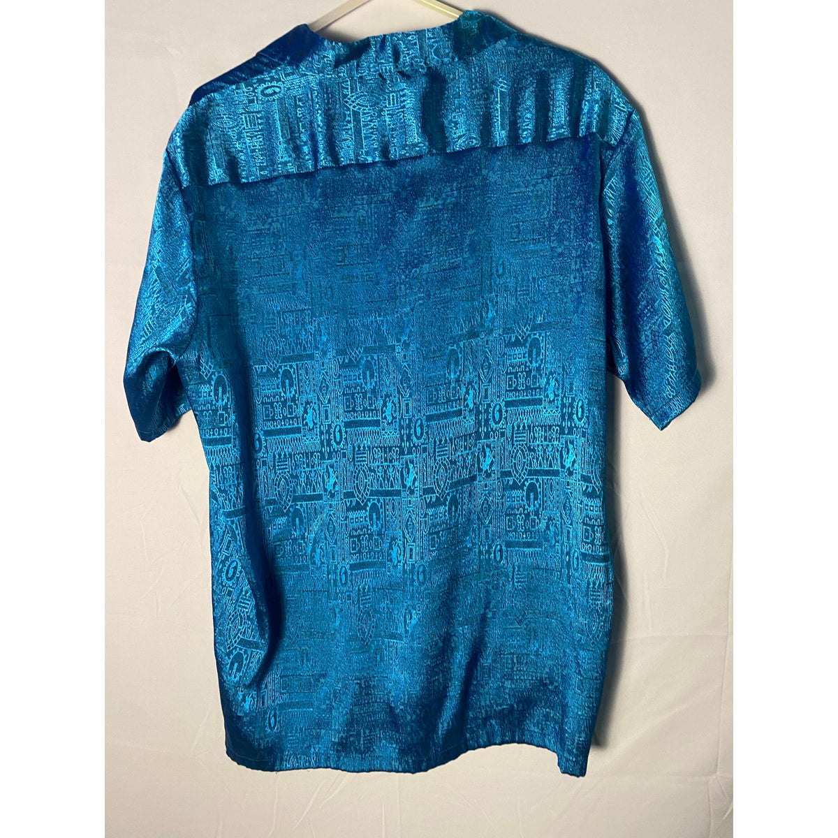 Thai Silk Blue Button Up Shirt Short Sleeve Men's Size XL&nbsp;