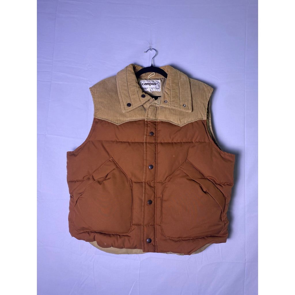 Vintage 80s Campus Rugged Country Button Snap Down Puffer Vest Corduroy Quilted Men's Size Large