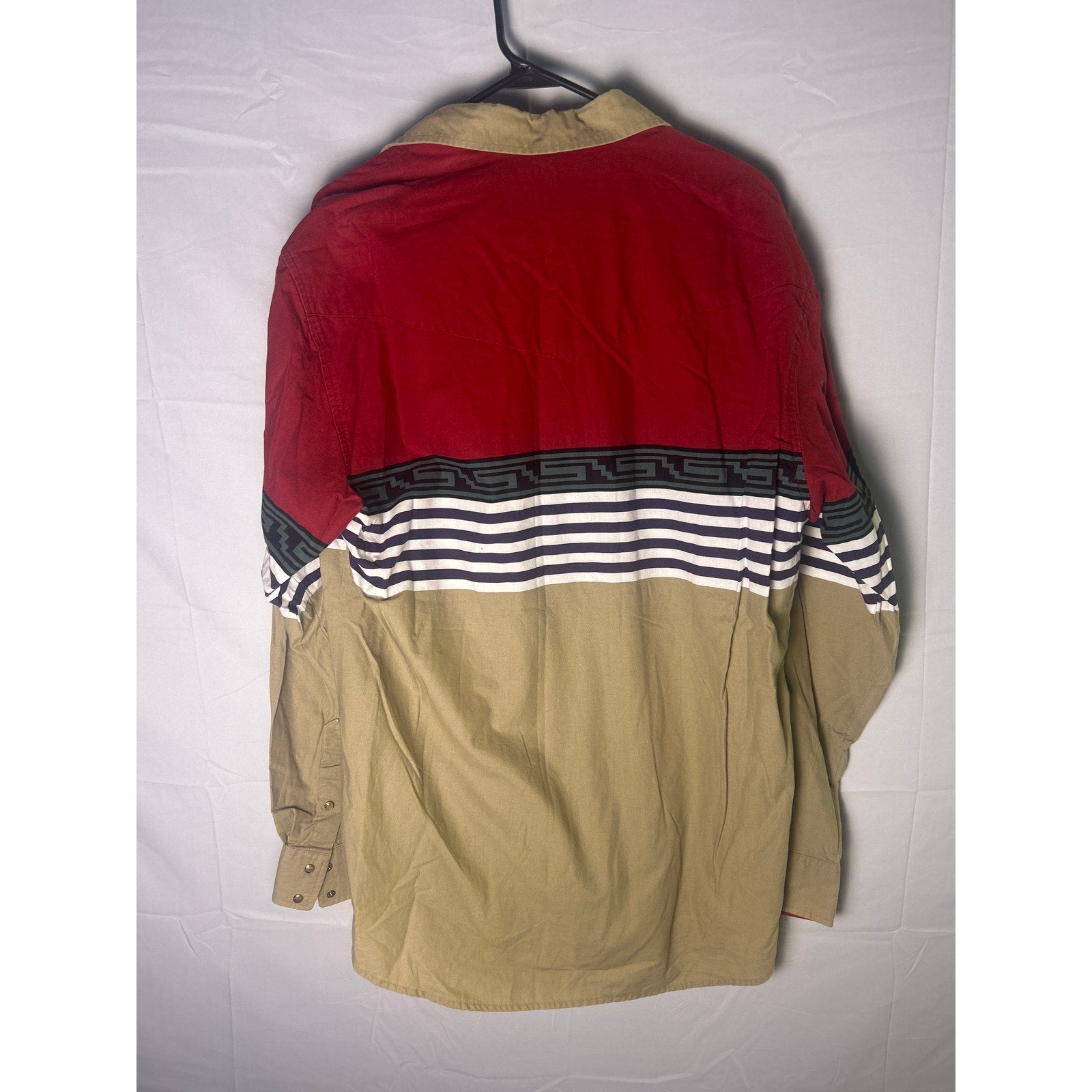 Roper Button Up Western Shirt Pearl Snap Long Sleeve Red Cream Cowboy Rodeo XL