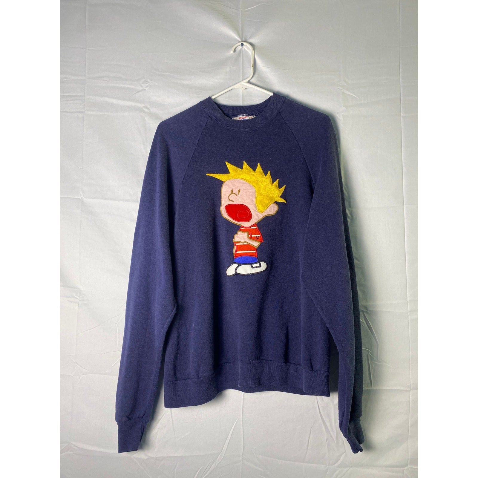 Jerzees Calvin & Hobbes Embroidered Crew Neck Navy Blue Sweatshirt Men's XXL