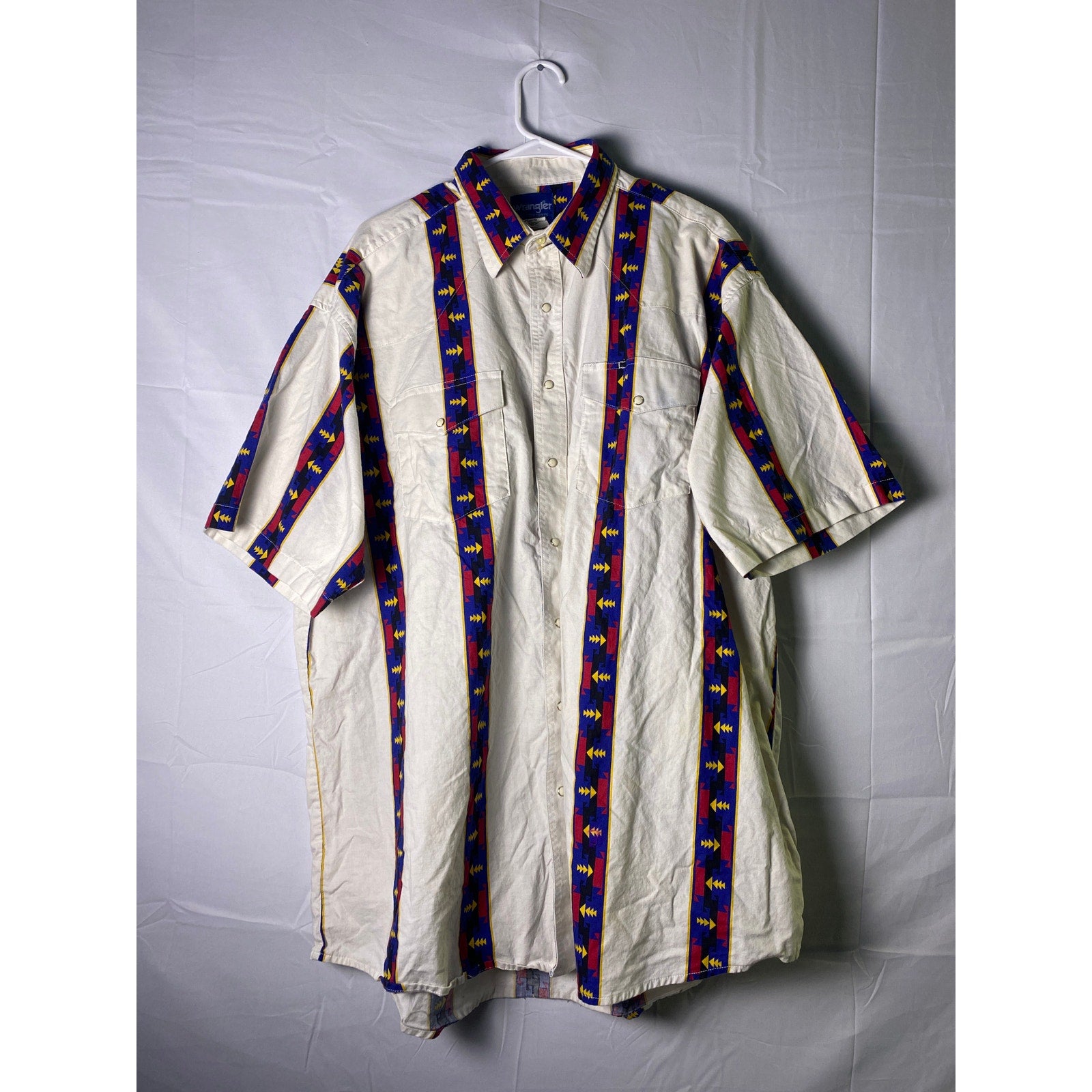 Vintage Wrangler Pearl Snap Button Up Western Aztec Southwestern Stripe Size 2XT