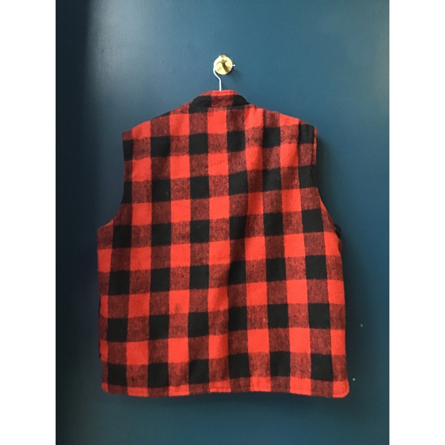 70s Reversible Black Red Plaid Sweater Thick Vest Flannel Buttons Up