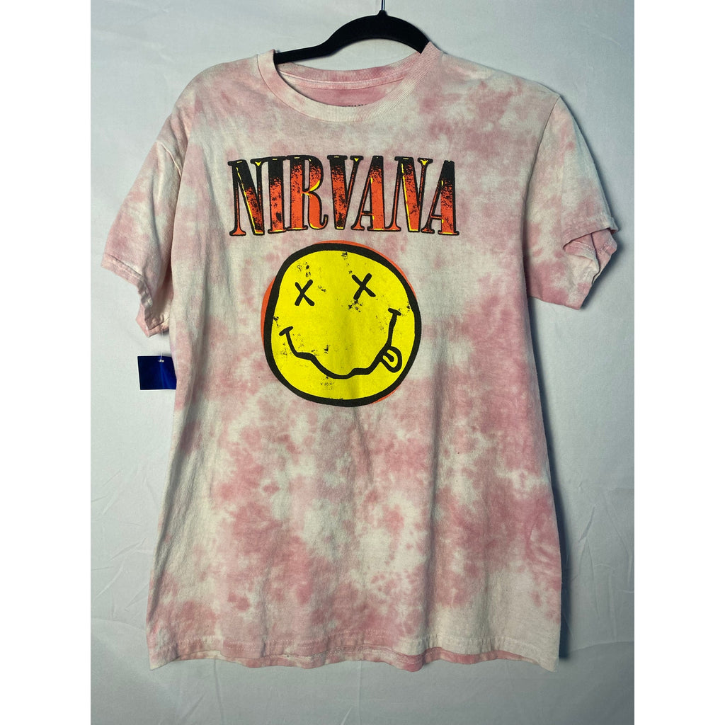 Nirvana Never Mind Smiley Face Pink Tie Dye Shirt Men's Size Medium