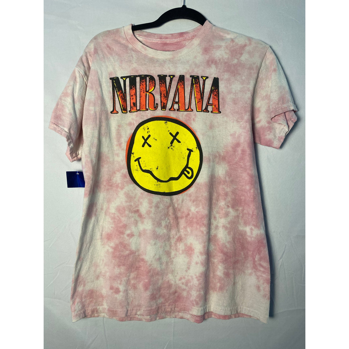 Nirvana Never Mind Smiley Face Pink Tie Dye Shirt Men's Size Medium