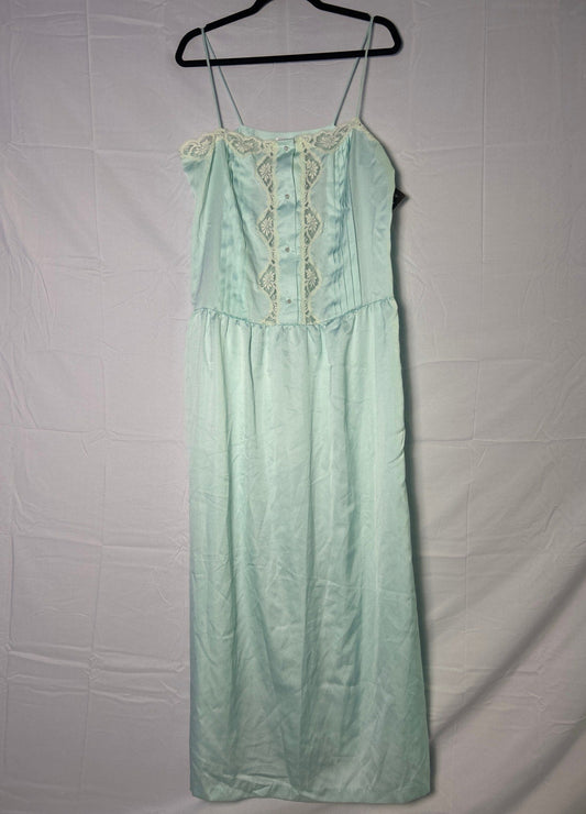 Vintage Lily of France Floral Lace Blue Pleated Midi Slip Dress Women's Size M/L