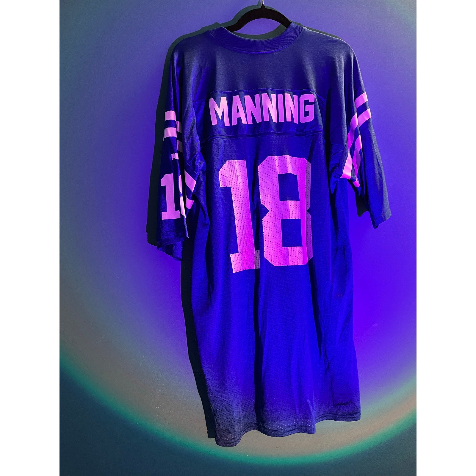 Puma Colts Peyton Manning #18 Blue White Jersy Shirt V-neck NFL Men's Size Large