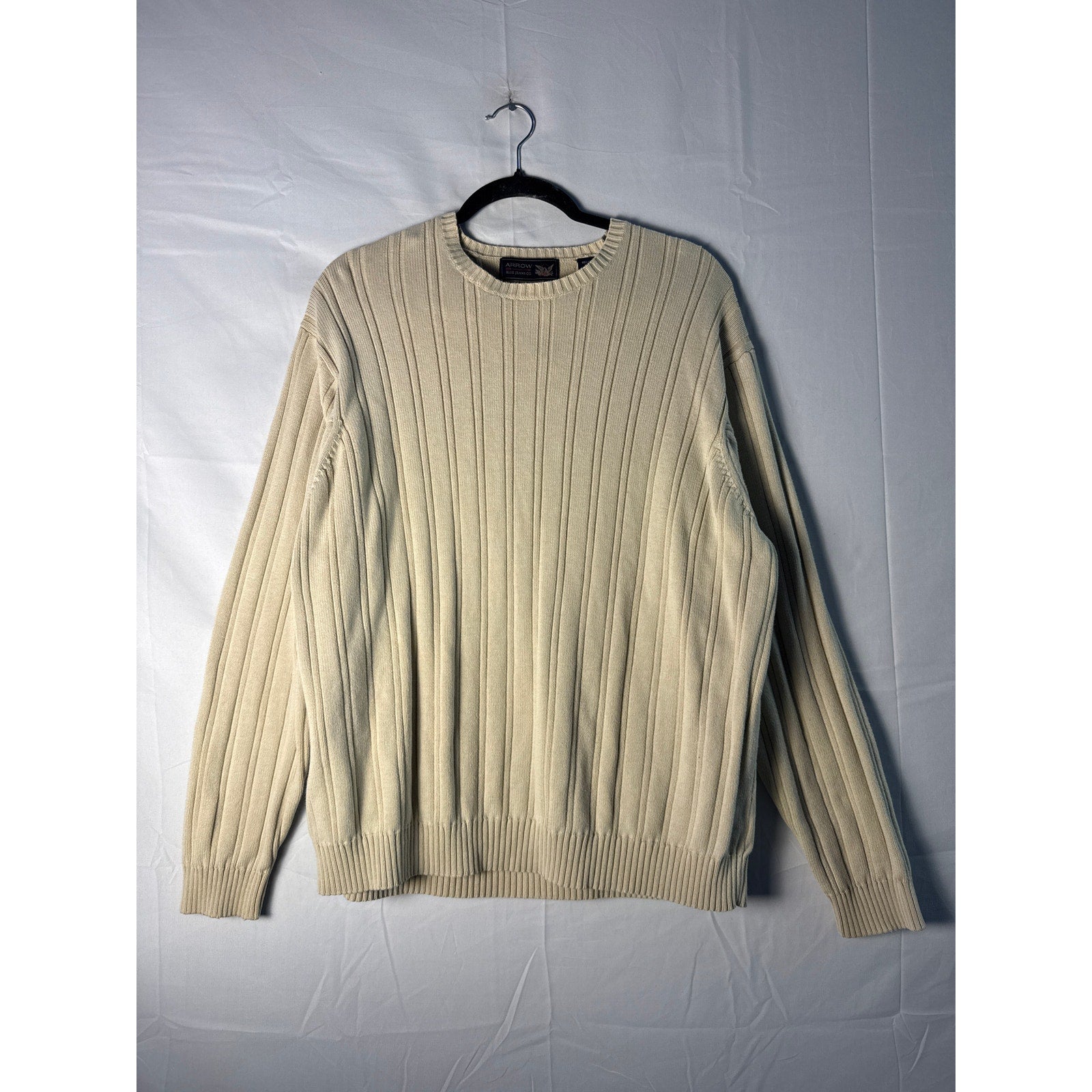 Arrow Jeans Ribbed Crewneck Pullover Sweater Cream 100% Cotton Men's Size Large