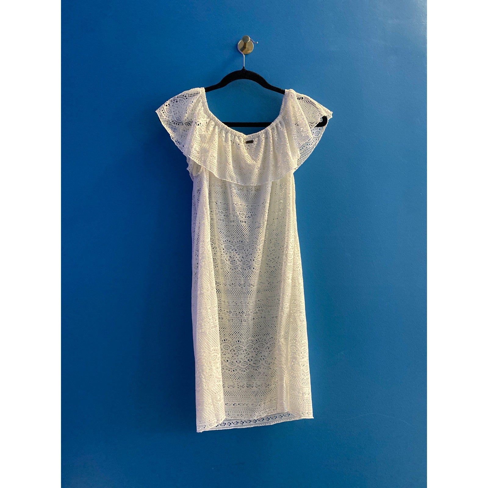 ROXY Off The Shoulder Cover Up Mini Dress in White Women's Size M/L