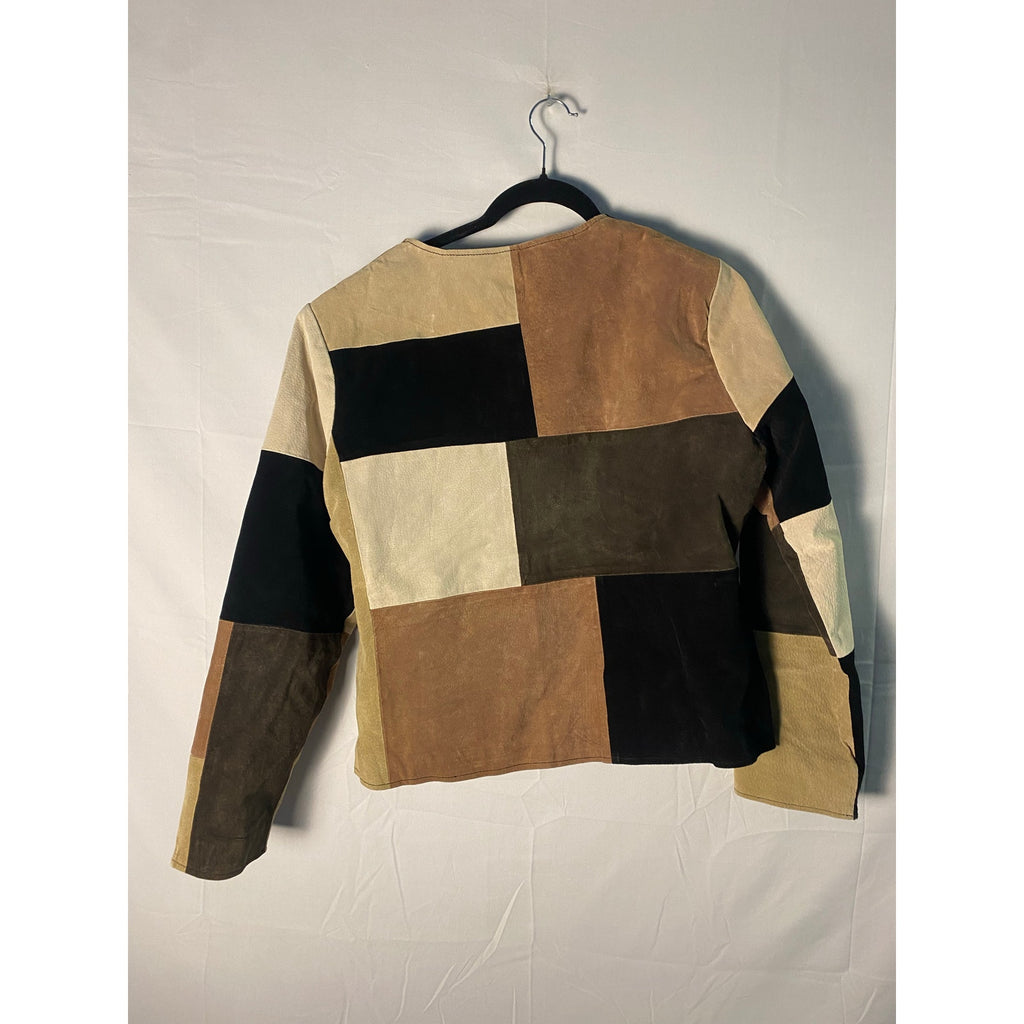 Y2K Karen Arnold Suede Patchwork Suede Jacket Full Zip Brown Tan Women's XL &nbsp;