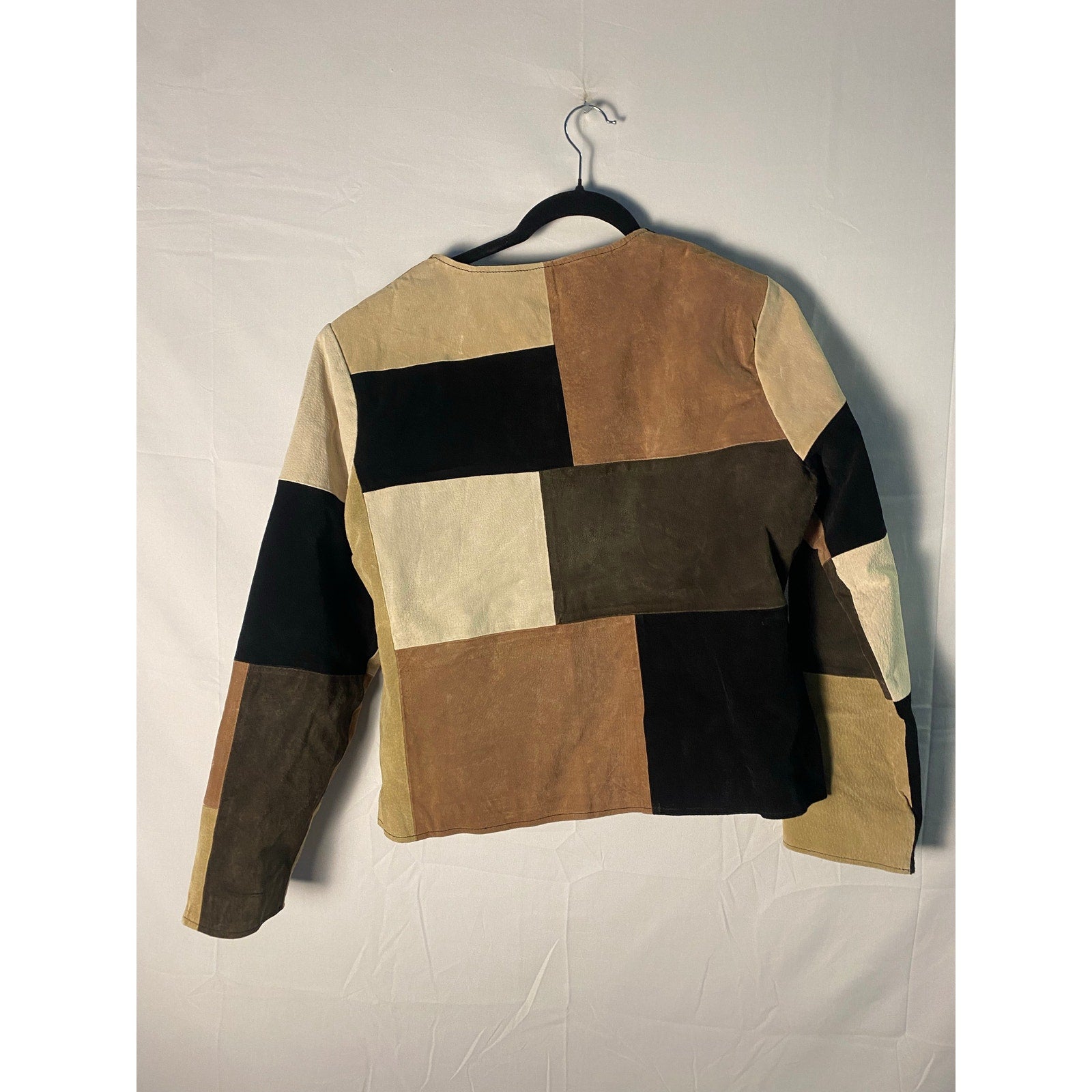 Y2K Karen Arnold Suede Patchwork Suede Jacket Full Zip Brown Tan Women's XL &nbsp;